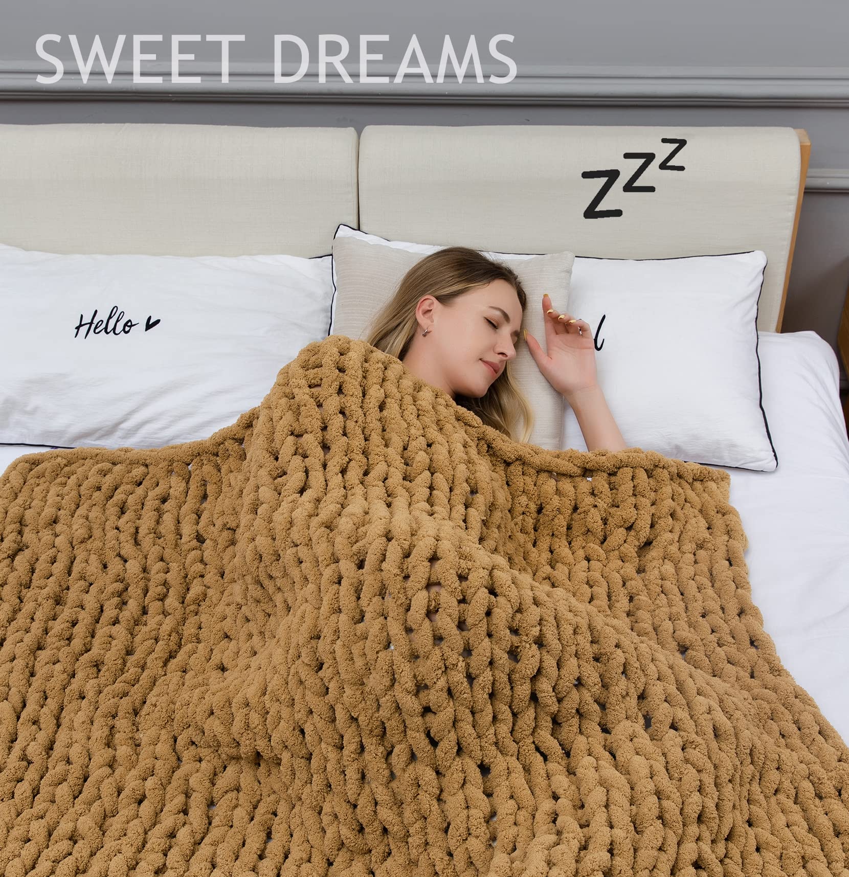 Alzoear Chunky Knit Throw Blanket - Soft Chenille Handmade Cozy Warm Blanket for Sofa, Bed, Couch - Perfect for Living Room, Bedroom Decor - Ultra Plush & Luxurious - Dark Khaki 60x80 Inches - Ideal for Winter Nights, Movie Time & Home Decoration