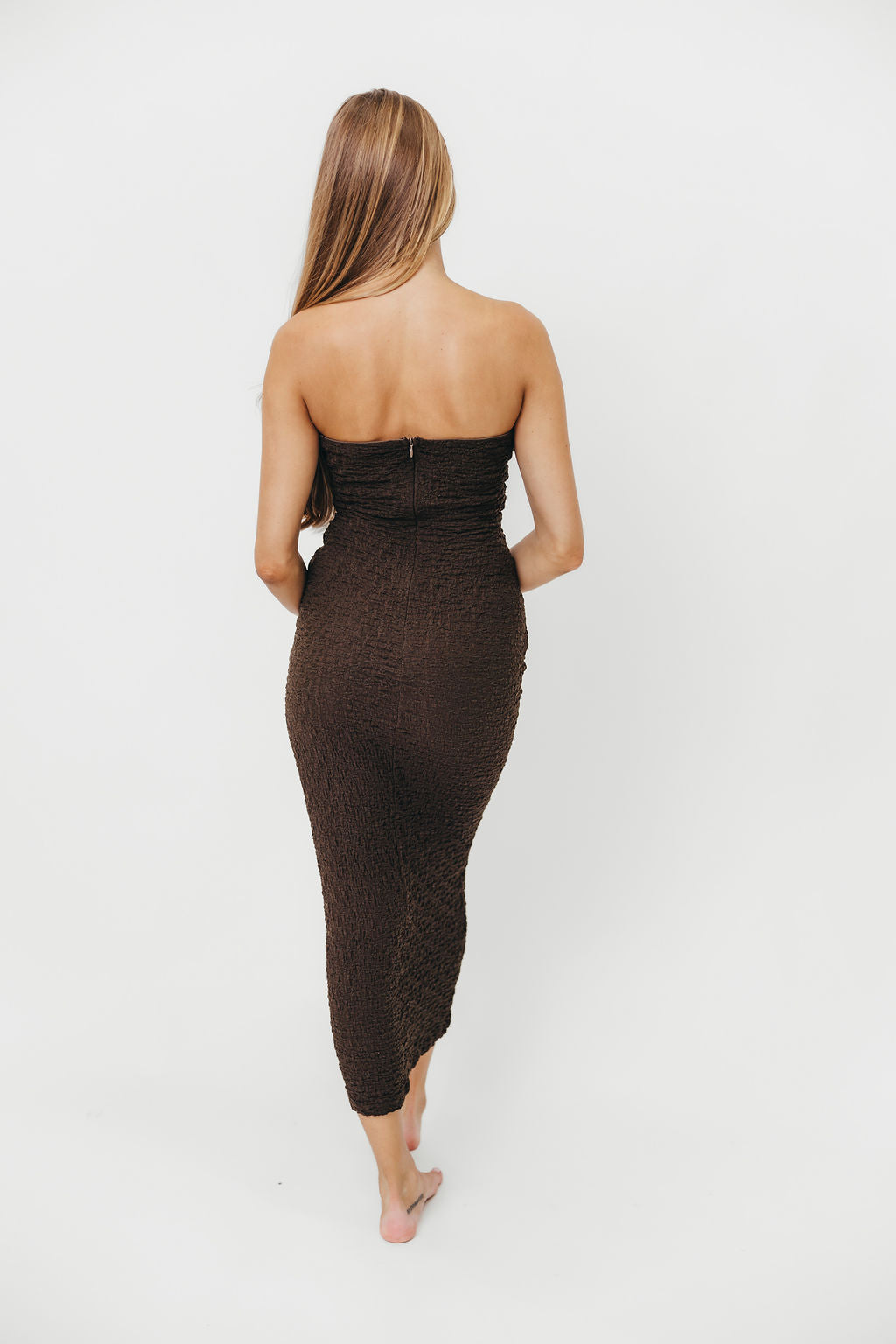 Nadine Women's Sleeveless Tube Top Woven Maxi Dress in Chocolate Brown - Summer Beach Cover Up, Boho Festival Outfit, Casual Evening Dress