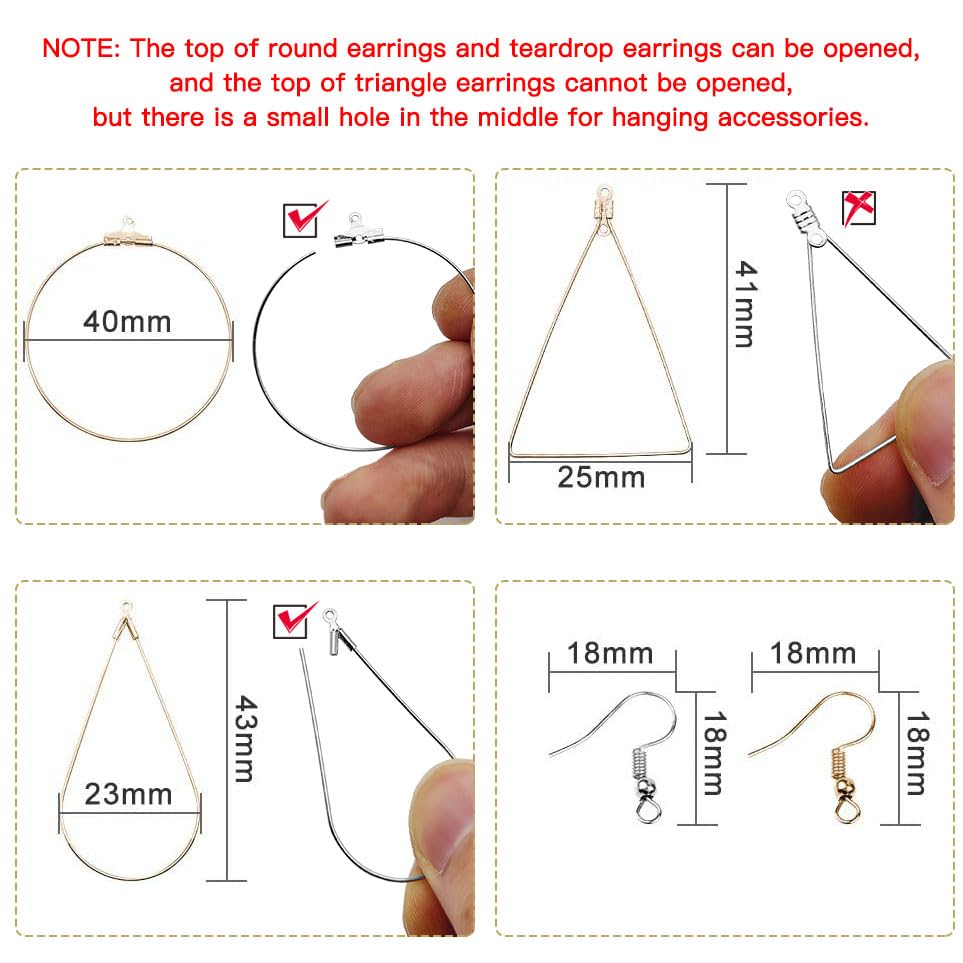 96Pcs Earring Hoop Set for Jewelry Making - Triangle, Teardrop & Round Beading Hoops with 200Pcs Ear Wires - DIY Craft Earring Supplies for Women, Gift Making & Handmade Jewelry Business
