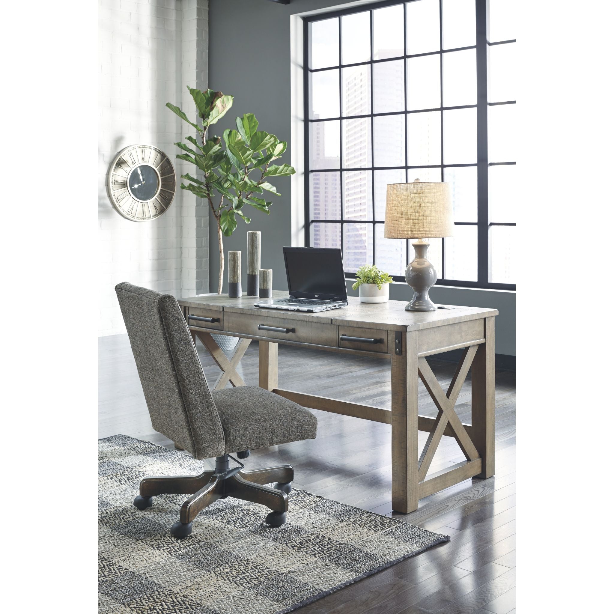 Aldwin Modern Office Desk - Sleek Gray Writing Desk for Home & Office Workspace, Perfect for Small Spaces, Remote Work & Study