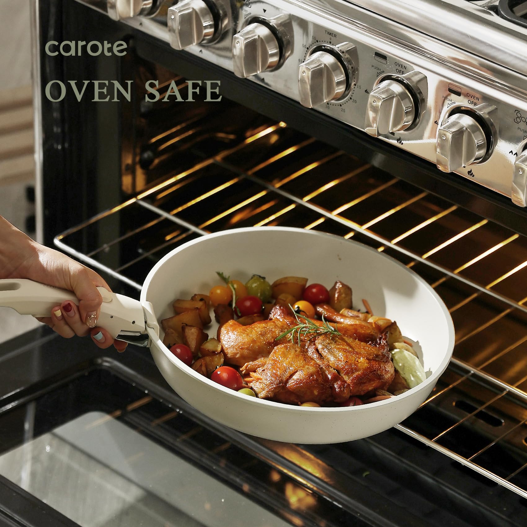 CAROTE Nonstick Cookware Set - 5-Piece Detachable Handle Pots and Pans Set, Oven Safe & Stackable Kitchen Cookware for RV, Camping, Small Spaces & Everyday Cooking (White)