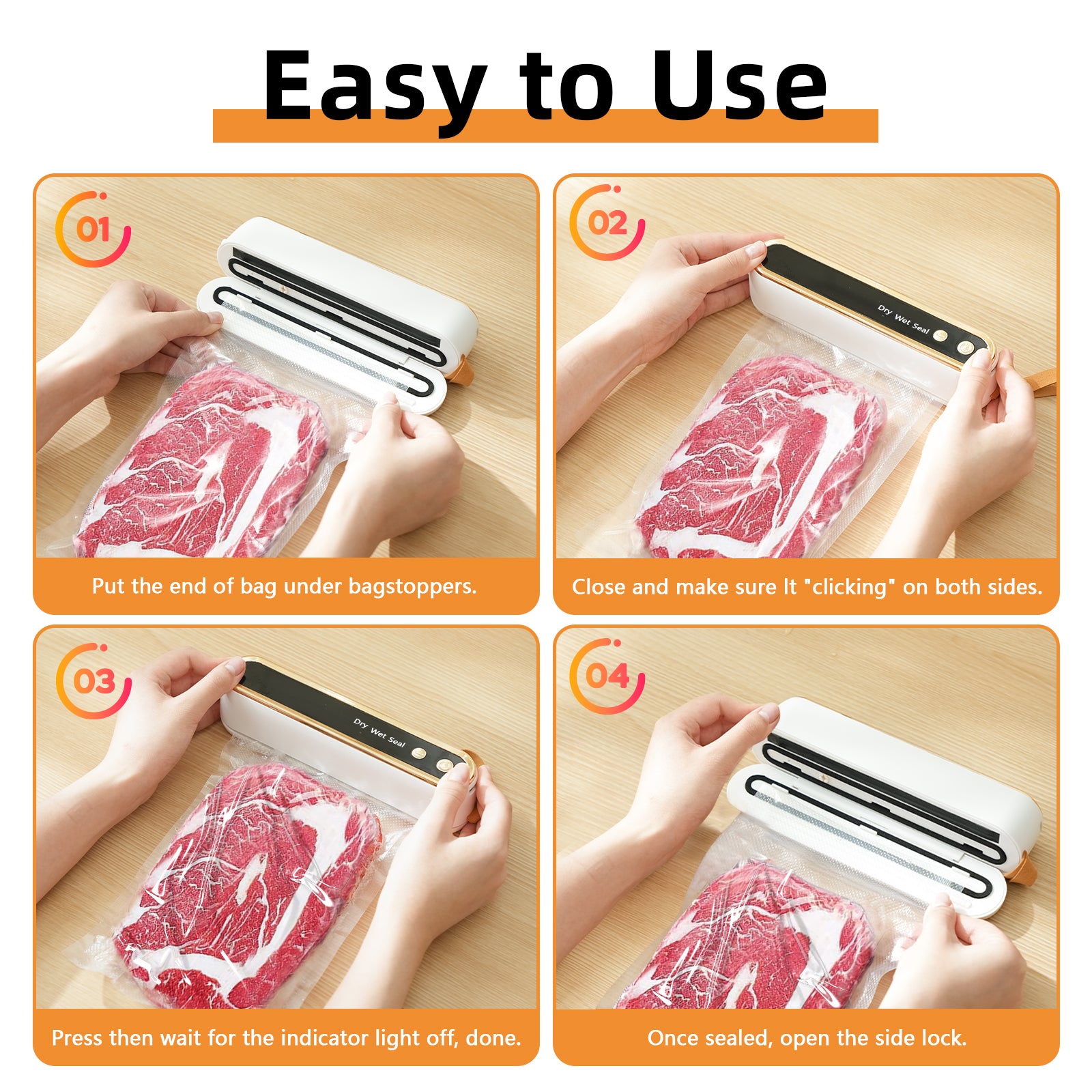 Vacuum Food Sealer Machine with Starter Kit - 10 Bags, Dry & Moist Food Modes, Compact Design with Built-in Cutter (Grey) - Perfect for Meal Prep, Sous Vide & Food Storage