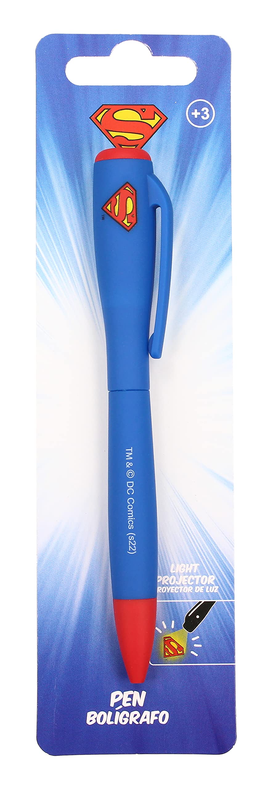SD Toys DC Universe Light-Up Superman Logo Pen - Glow in The Dark Collectible Writing Instrument for Fans, Gifts & Comic Book Enthusiasts - Perfect for School, Office & Cosplay Events