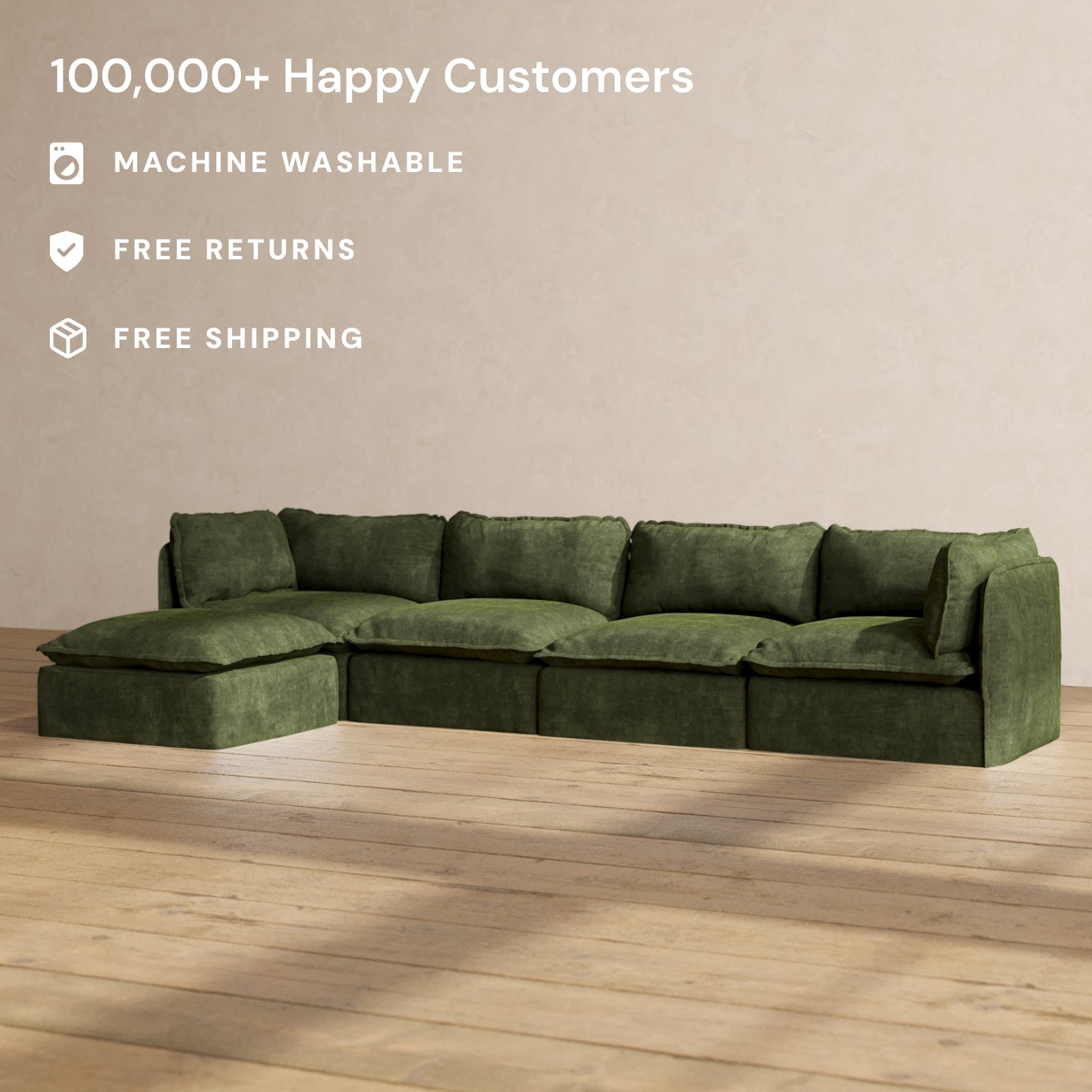 Premium Modular Performance 4-Seater Sectional Sofa in Olive Green | Luxury Blend Fabric | Perfect for Living Room, Family Room & Home Theater