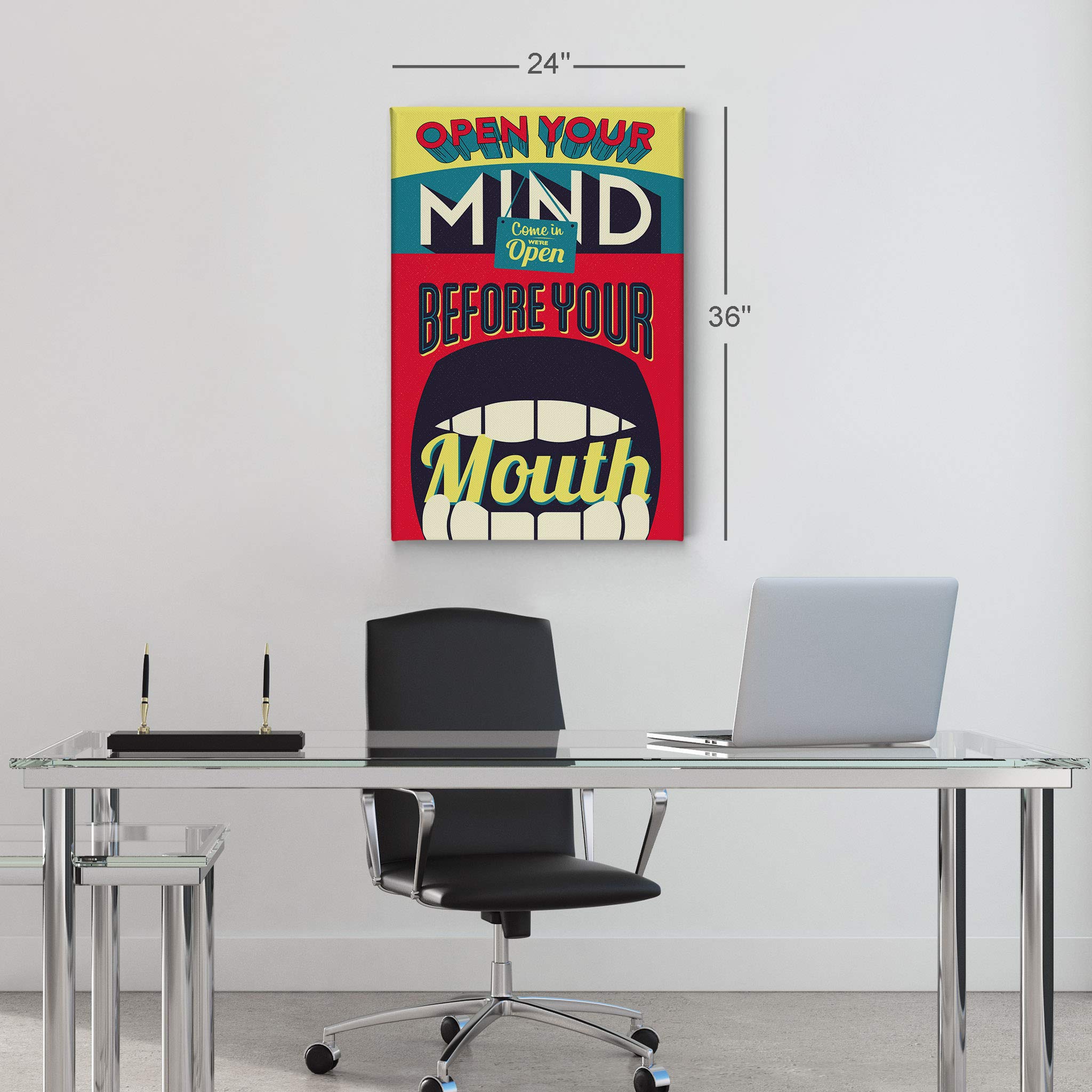 Open Your Mind Before Your Mouth - Motivational Canvas Wall Art with Inspirational Quote, 40x30 Inch Ready to Hang, Perfect for Office, Living Room & Home Decor - Unique Gift for Entrepreneurs & Professionals
