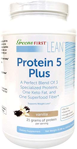 Greens First® Lean™ Protein 5 Plus Dietary Supplement – Whey Protein, Collagen & MCT Oil Powder – Vanilla Flavor – Nutritional Support for Weight Management & Muscle Recovery – Perfect for Smoothies, Shakes & Post-Workout Recovery