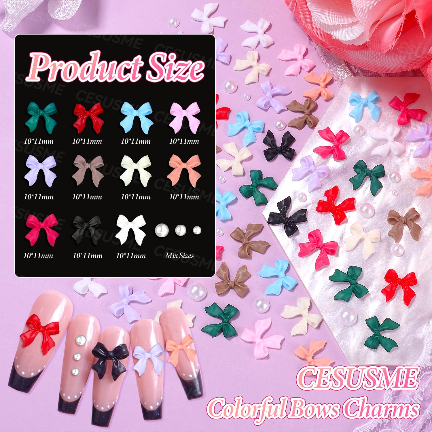 3D Color Flowers Nail Bows Charms - 3 Boxes White Rose Flower & Polar Butterfly Bowknt Bear Nail Art Charms for DIY Nail Art, Manicure, Acrylic Nails, Gel Polish, and Wedding Bridal Nail Jewelry Supplies