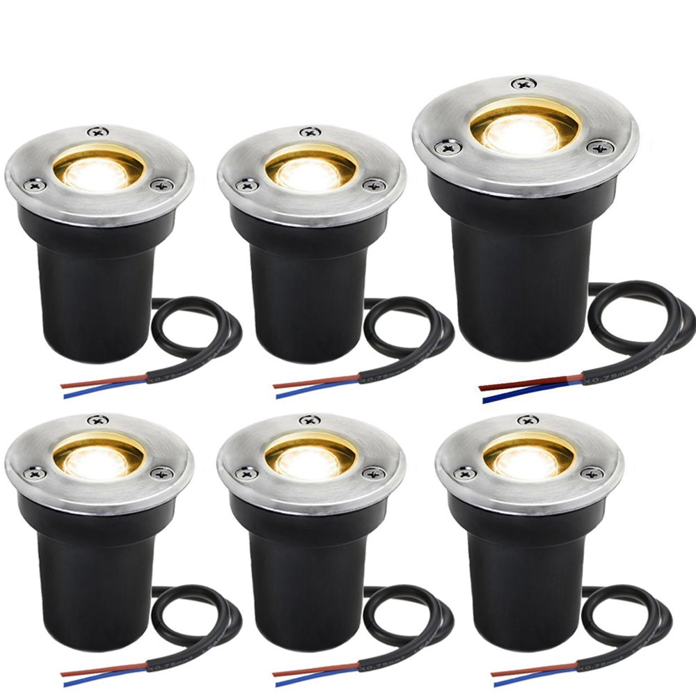 SUNRIVER 6-Pack Low Voltage Landscape Well Lights - 1W 12V-24V IP67 Waterproof LED In-Ground Lighting for Pavers, Decks, Steps & Gardens (Warm White) - Perfect for Pathway, Patio & Yard Illumination