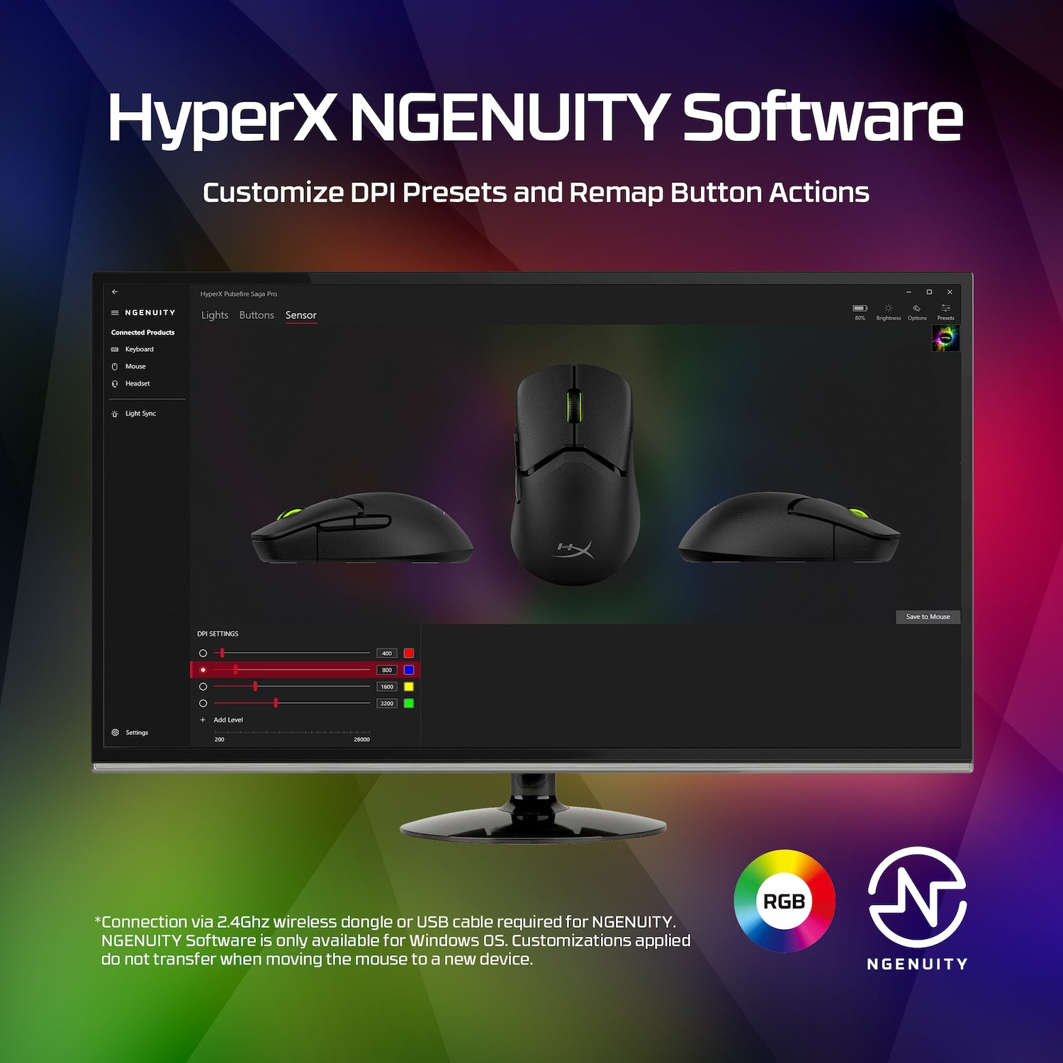 HyperX Pulsefire Saga Pro Wireless Gaming Mouse - RGB, 16000 DPI, Lightweight for PC & Mac - Perfect for FPS, MOBA, and Esports Gaming