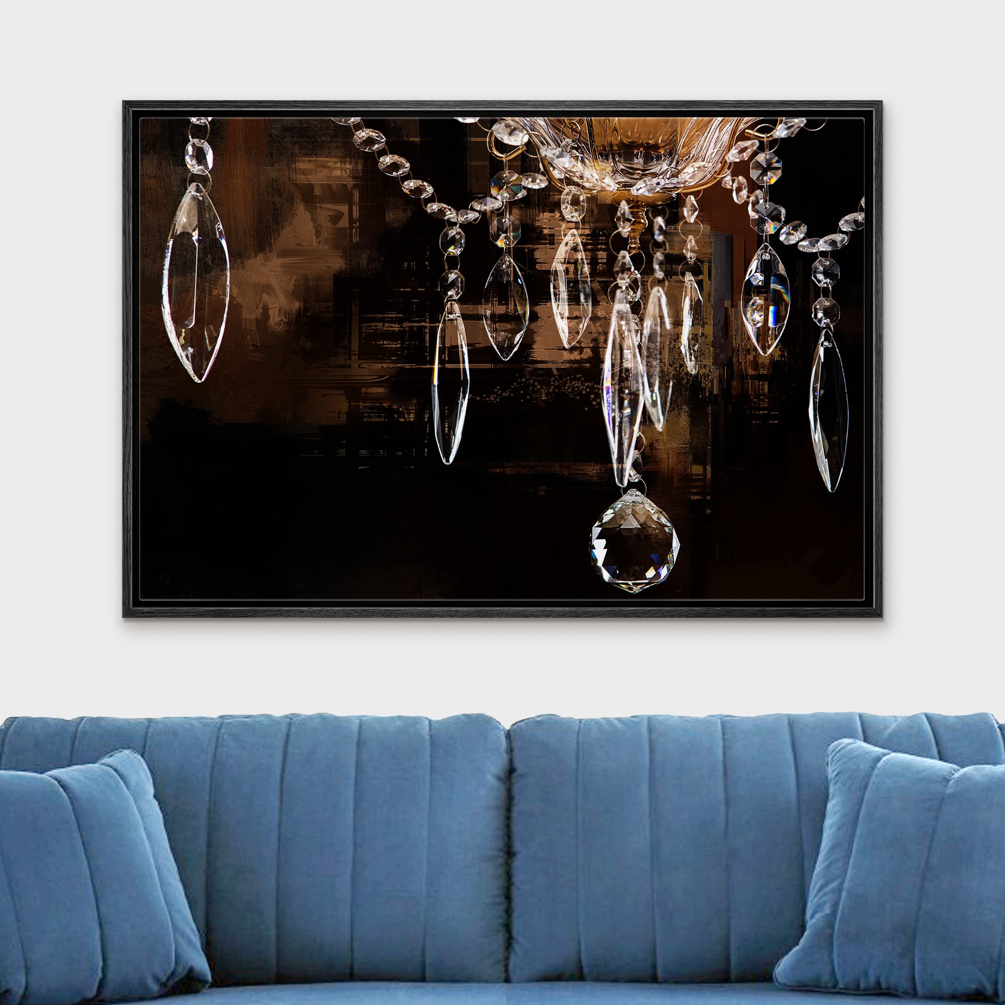 Crystal Chandelier Silhouette Framed Canvas Wall Art - 24x36 Inch Modern Black Digital Print for Living Room, Bedroom & Office Decor | Elegant Home Decoration, Relaxing Atmosphere Creation