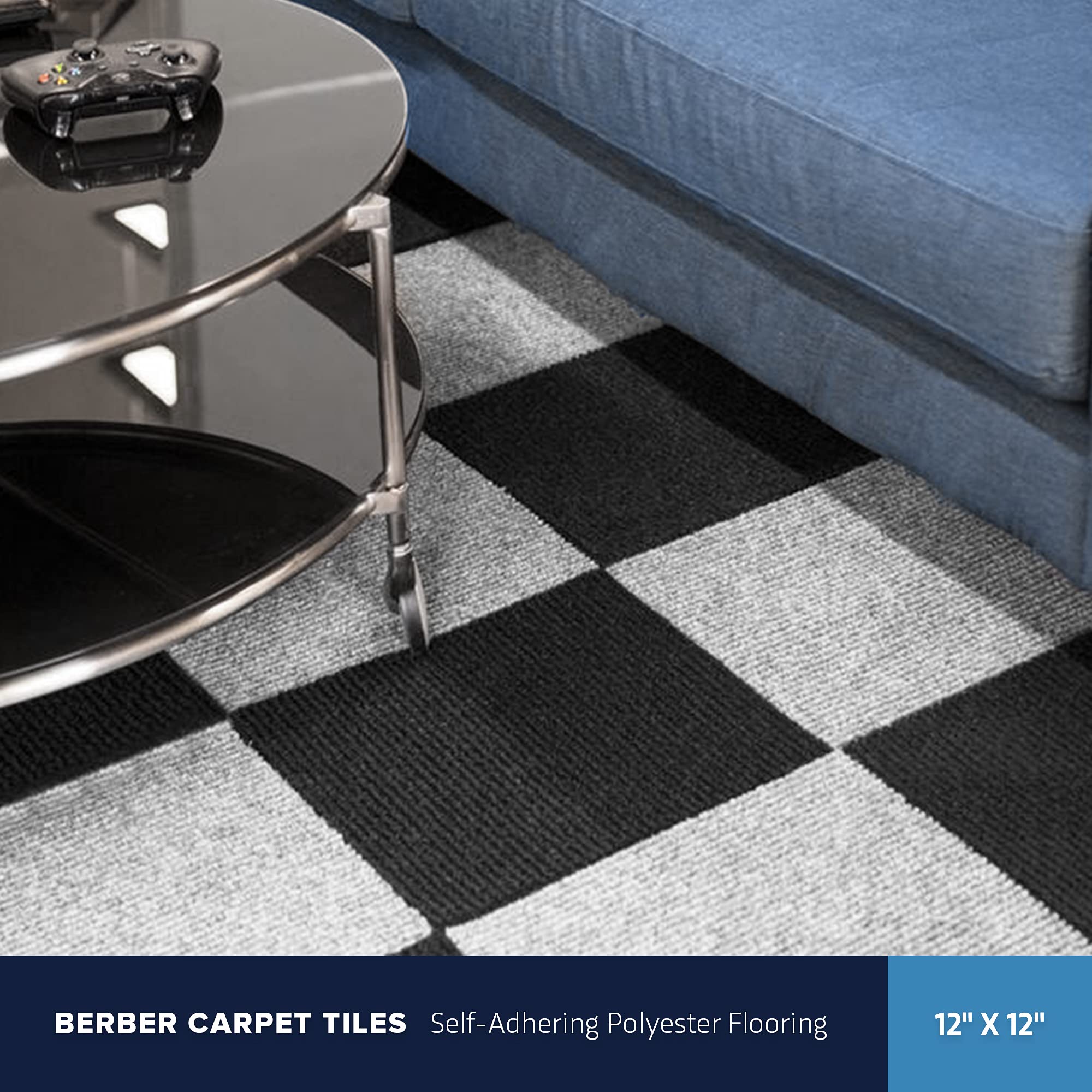 IncStores 1/4 Inch Thick Berber Self-Adhesive Carpet Tiles - 100 Pack Gunmetal | Durable Commercial Flooring for Basement, Classroom, Trade Show & Office | Easy Installation & Floor Protection Solution