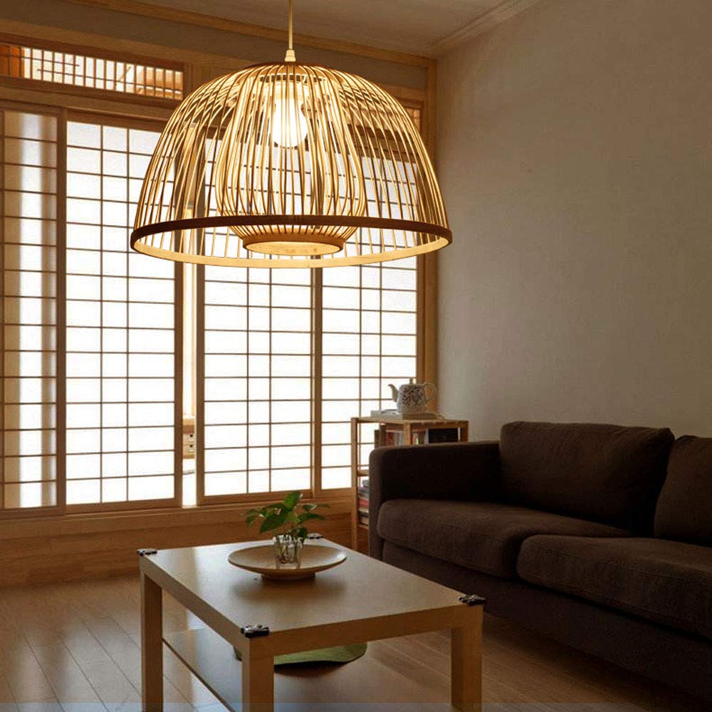 Japanese Style Creative Bamboo Chandelier - E27 Single Head Pendant Light for Dining Room, Cafe, Bar & Club - Natural Interior Decoration Hanging Lamp - Perfect for Boho, Zen & Asian Inspired Home Decor