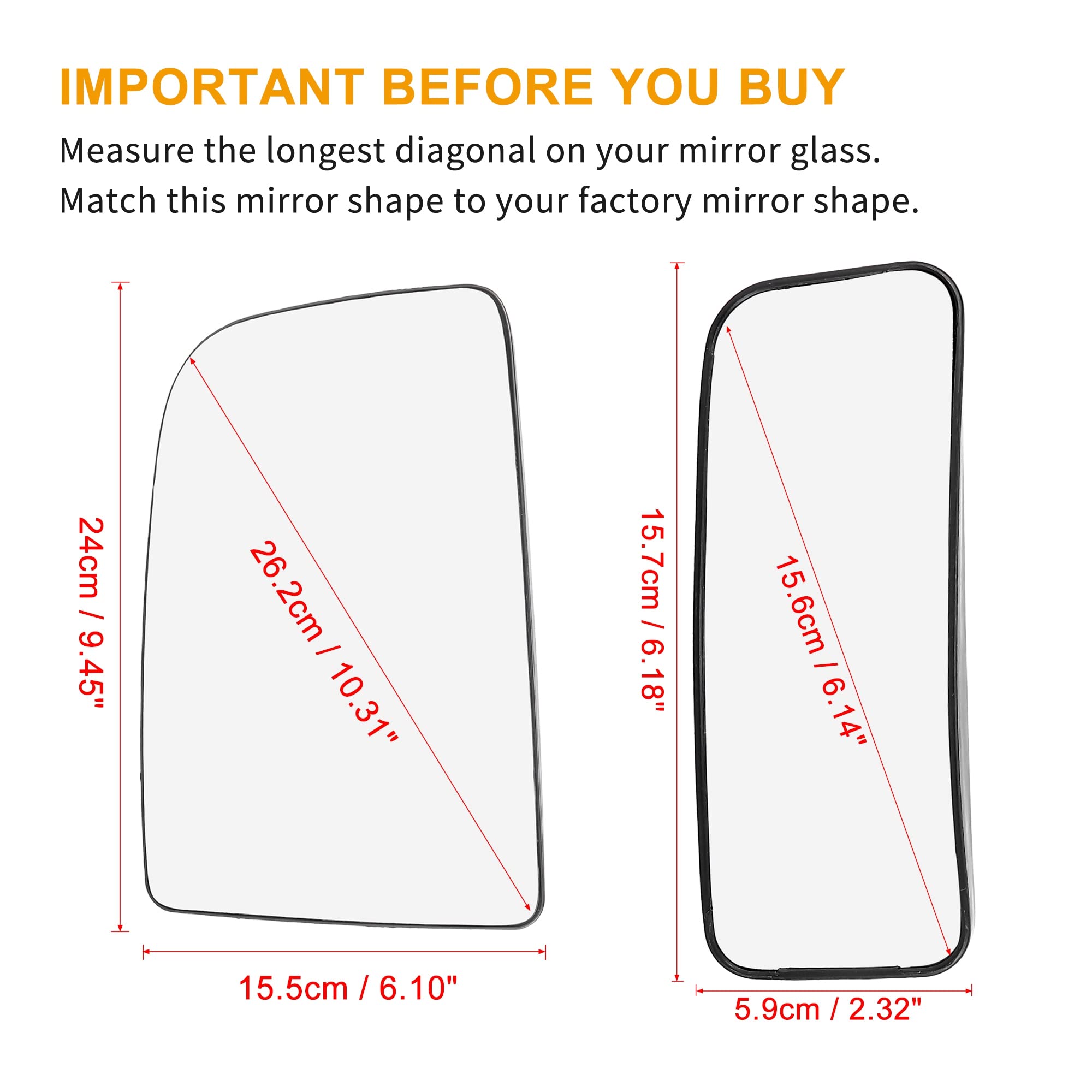 AutoHAUX Heated Rearview Mirror Glass Replacement with Backing Plate - Left Driver Side Upper/Lower for Mercedes-Benz Sprinter 2500 & 3500 - Perfect for Winter Driving & Enhanced Visibility