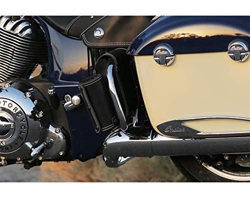 Indian Motorcycle Rear Highway Bar Bag for Bagger & Touring Models - Genuine Black Leather with Water Bottle Holder & Storage Pouch | Fits Gloves, Maps, Phone & Accessories | Perfect for Long-Distance Rides & Road Trips