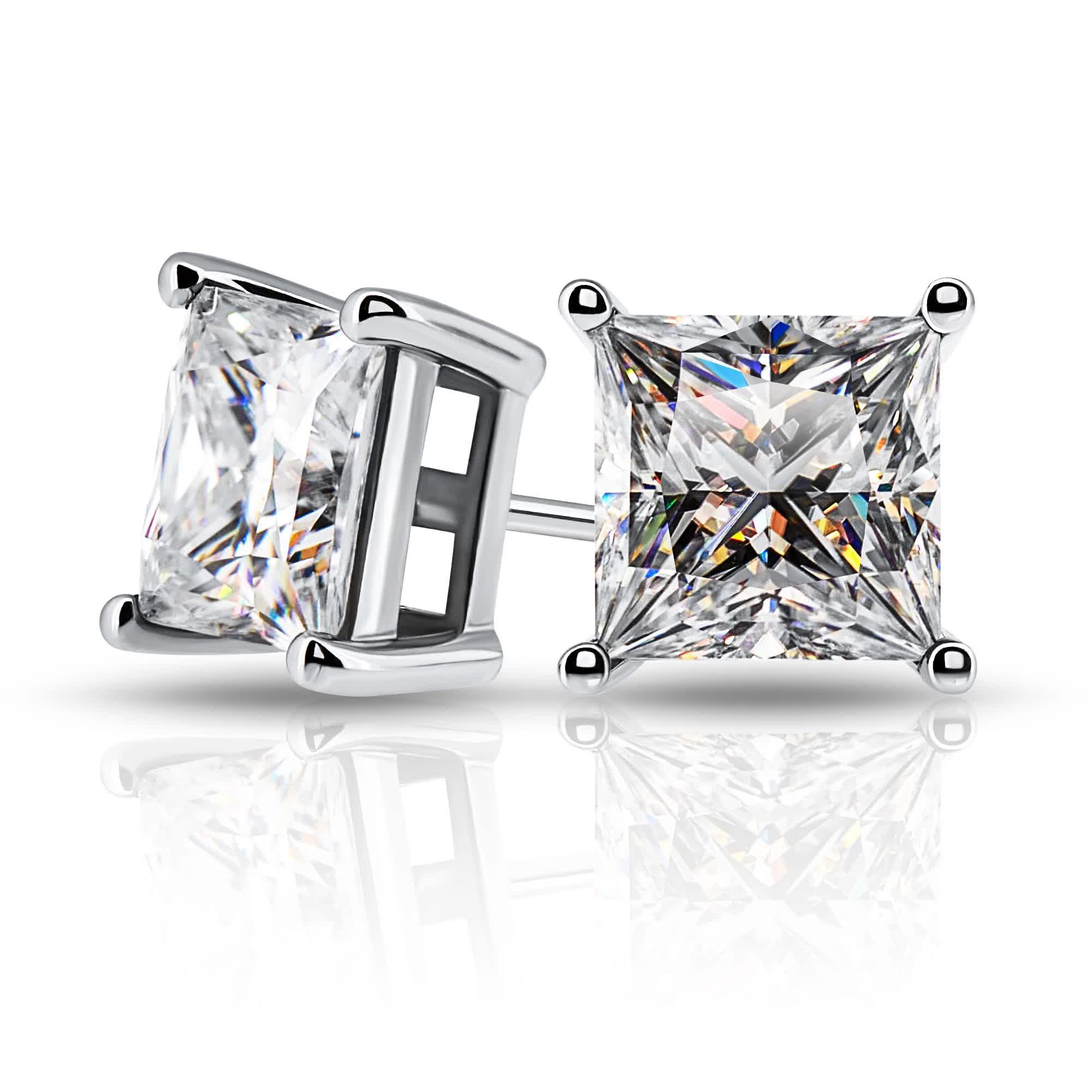 Moissanite Princess Cut Stud Earrings for Women - VVS D-E Color, Excellent Cut, 925 Sterling Silver Screw Back | Perfect for Weddings, Parties & Everyday Elegance