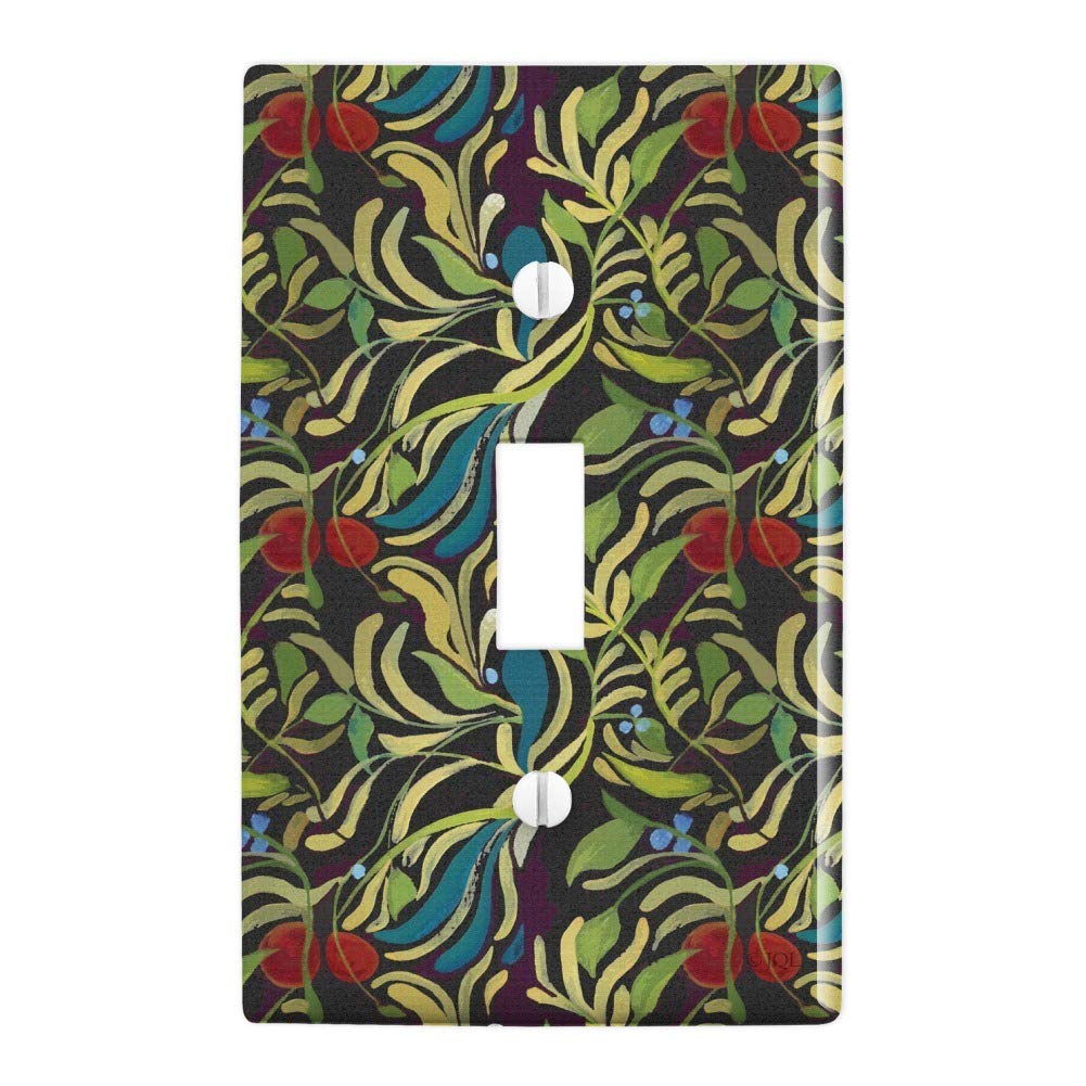 Floral Fruit Vines Black Plastic Wall Decor Light Switch Plate Cover - Decorative Toggle Switch Plate for Kitchen, Bathroom & Bedroom