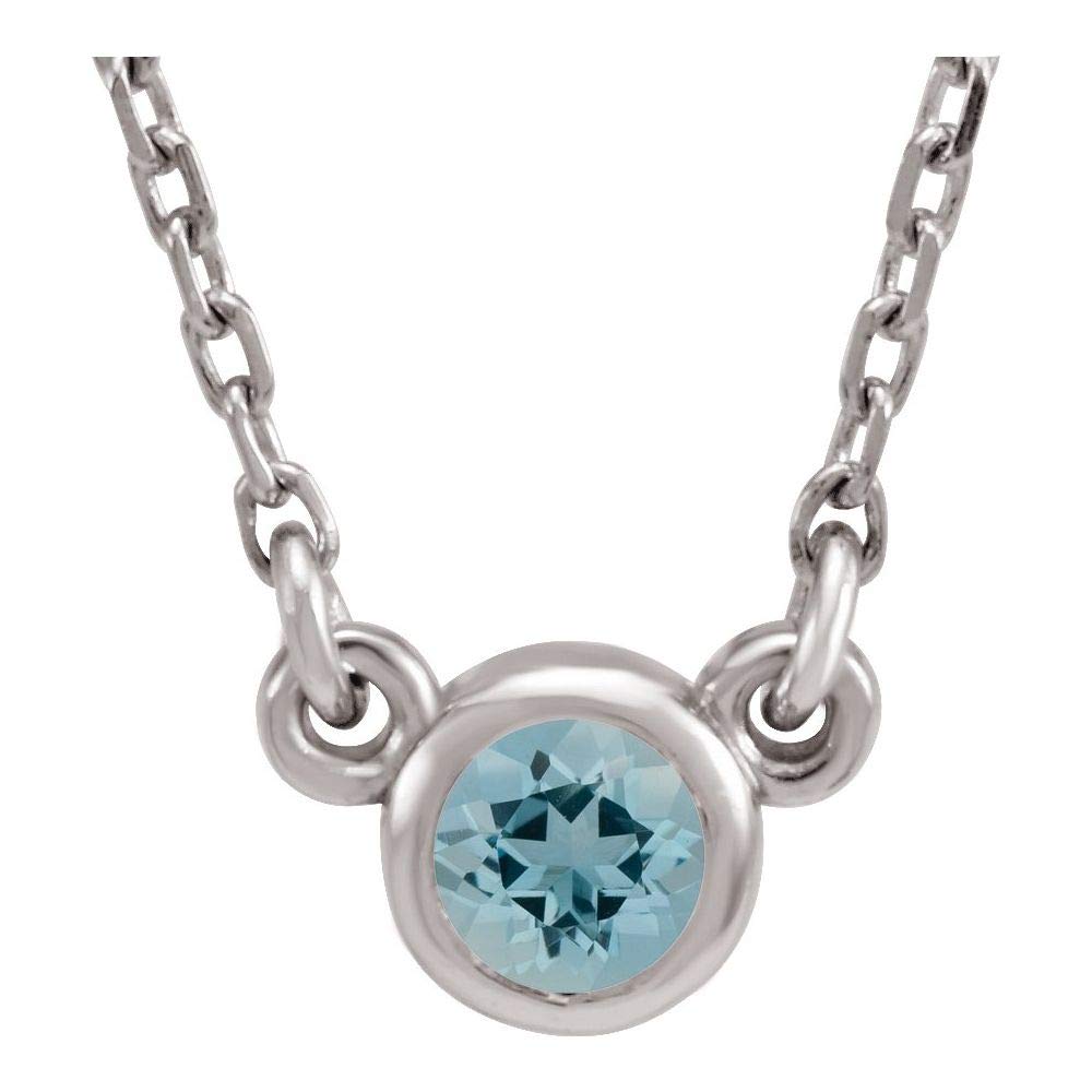 3mm Round Simulated Aquamarine Solitaire Pendant Necklace - 16