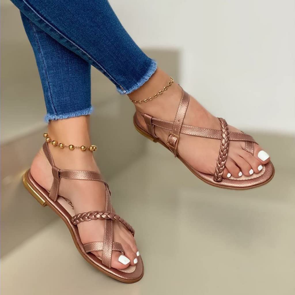 Women's Summer Flat Sandals with Buckle Strap - Open Toe Beach Casual Shoes for Women - Size 41 (Color B) - Perfect for Beach Vacations, Walking & Outdoor Activities