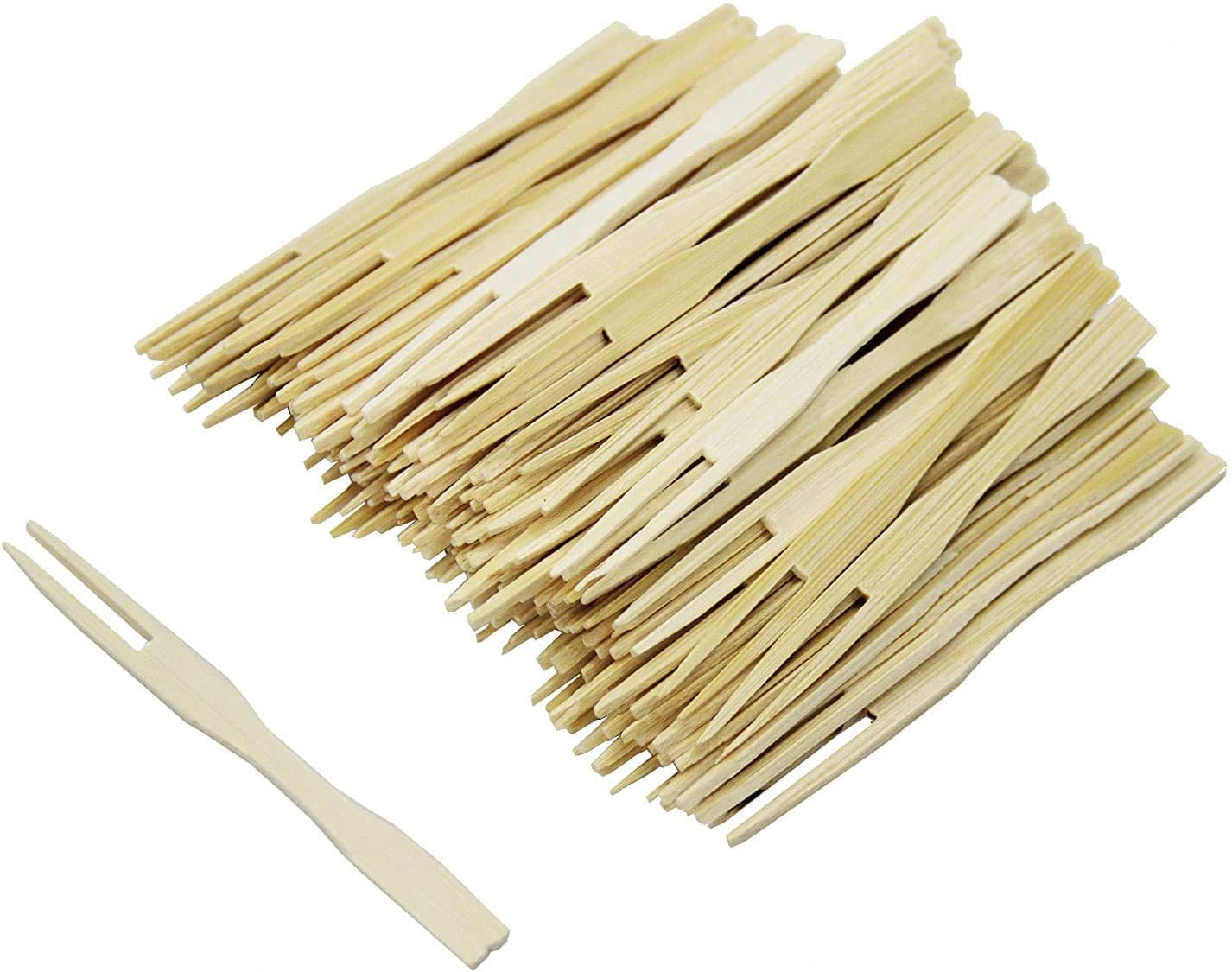 200 Pack Eco-Friendly Bamboo Forks | Disposable Two-Prong Skewers & Blunt End Toothpicks | Mini Cocktail & Fruit Picks for Parties, Banquets, Catering | Perfect for Appetizers, Cheese Platters, Wedding Receptions & Picnics