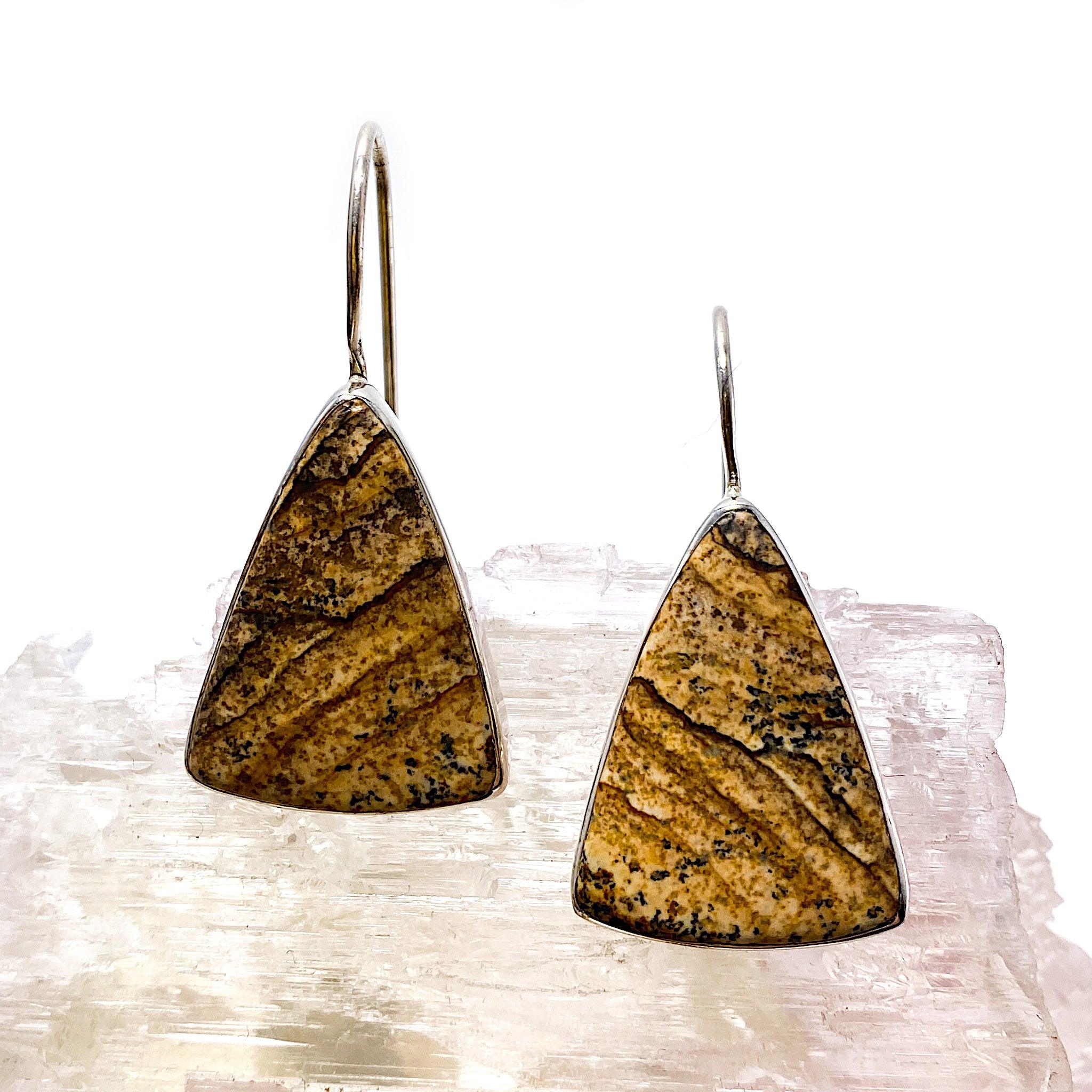 Natural Picture Jasper Triangular Cabochon Earrings for Women - Handmade Gemstone Jewelry for Boho, Hippie & Casual Outfits | KEGJ533