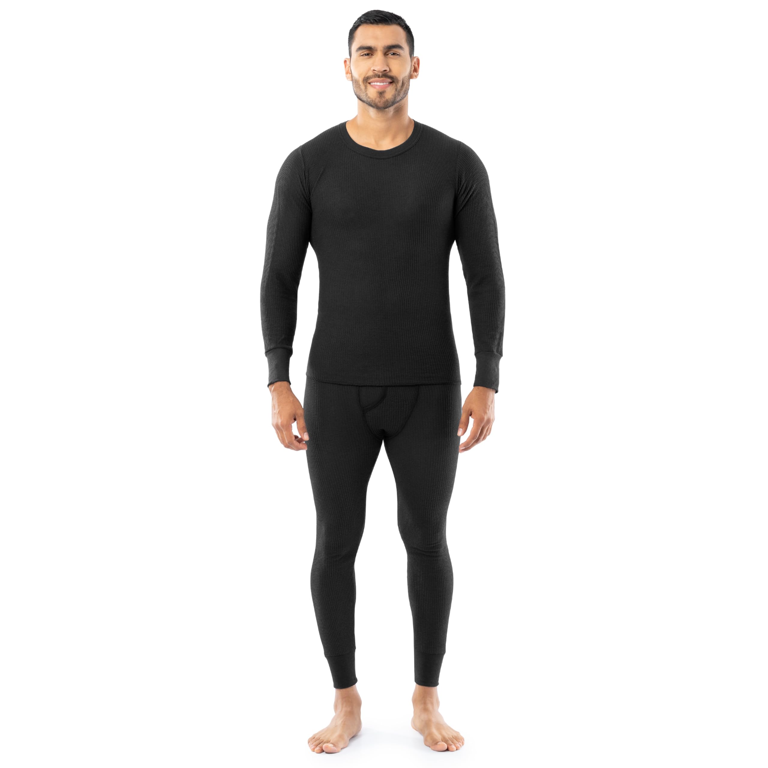Indera Men's Thermal Underwear Set - Waffle Knit Long Johns & Crew Neck Top for Cold Weather - Winter Base Layer for Outdoor Activities, Skiing, and Camping