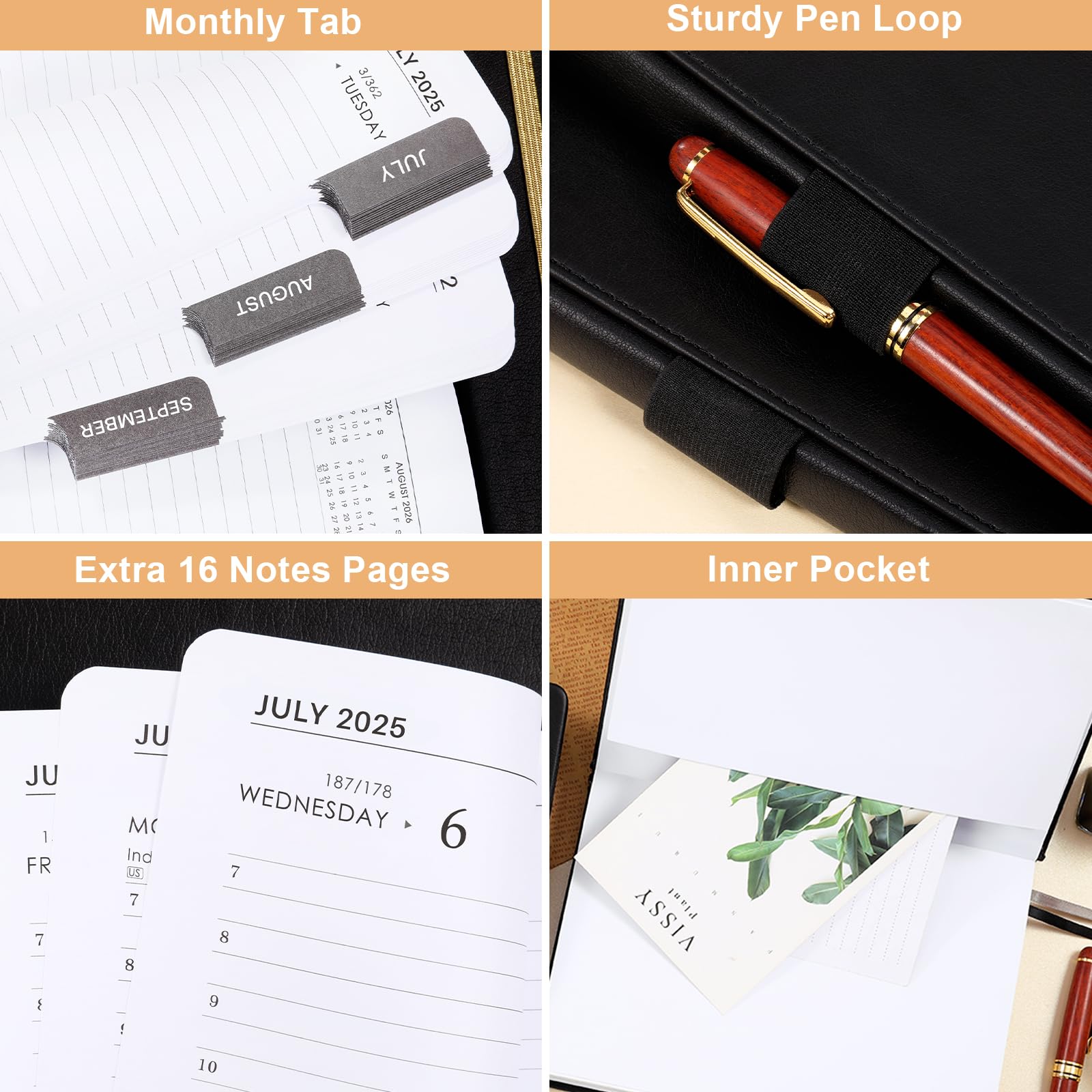 2025-2026 Academic Planner - A5 Daily Diary with Day Per Page (July 2025-June 2026) | Productivity Organizer with Monthly Tabs, Inner Pocket | 14.5 x 21 cm Black Banded Notebook | Perfect for Students, Professionals & Goal Tracking