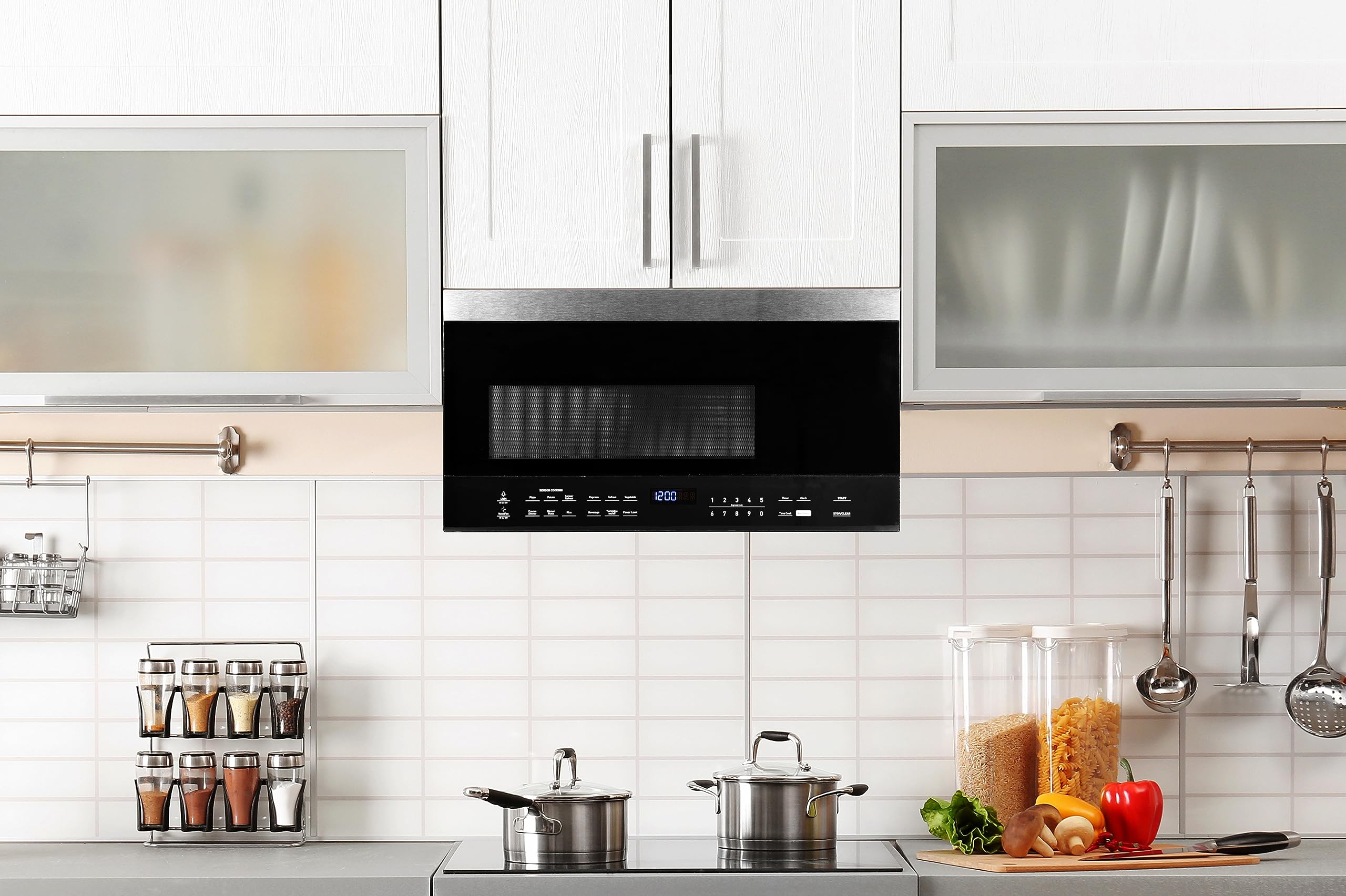 Black+Decker 1.6 Cu Ft Over The Range Microwave with LED Display, Child Lock & Stainless Steel Finish - Perfect for Kitchen, Small Spaces & Family Homes