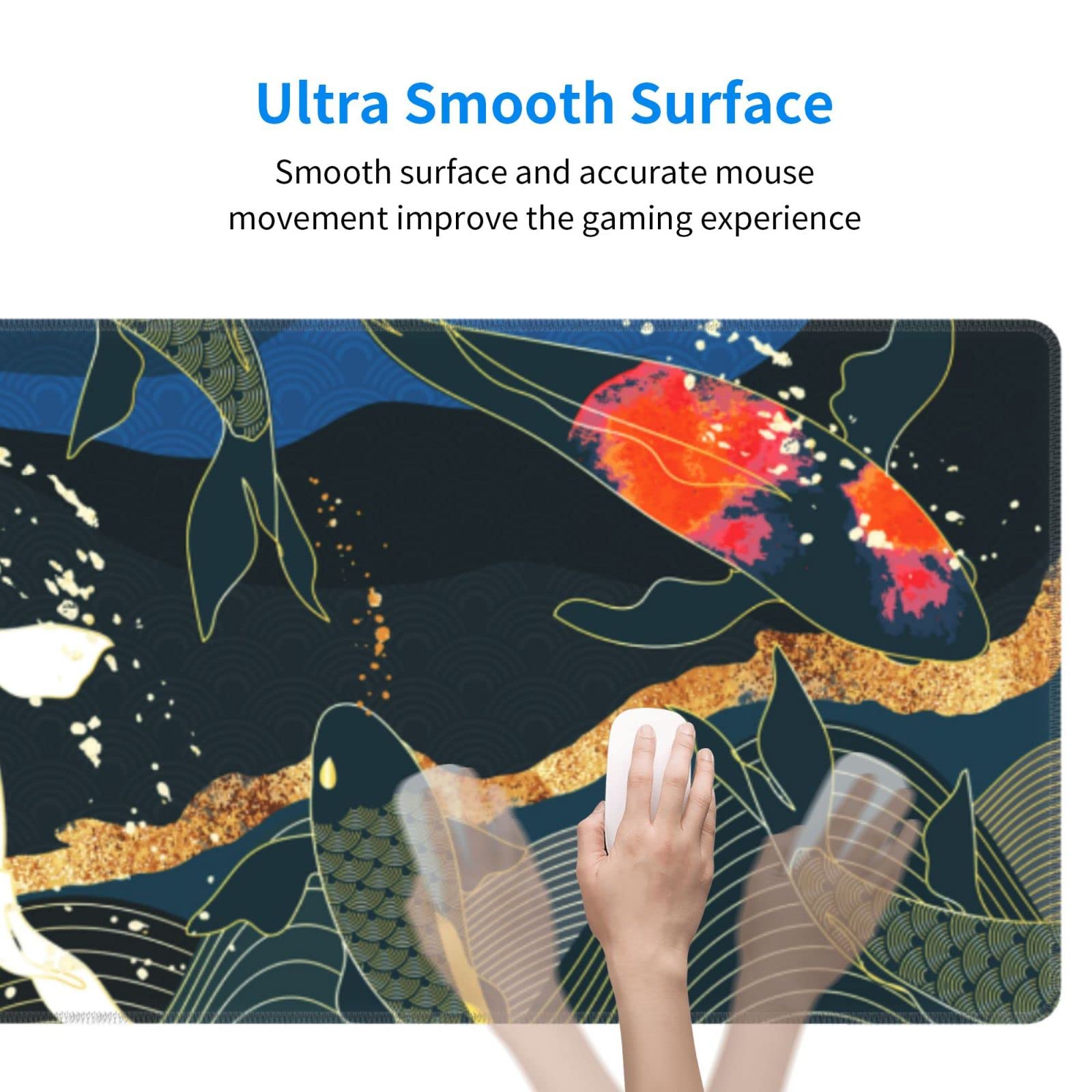 Extra Large Gaming Mouse Pad with Non-Slip Base - 31.5 x 11.8 Inch Japanese Koi Fish Design Cute Office Desk Mat for Women, Perfect for Keyboard & Mouse - Ideal for Work, Gaming & Home Office Decor
