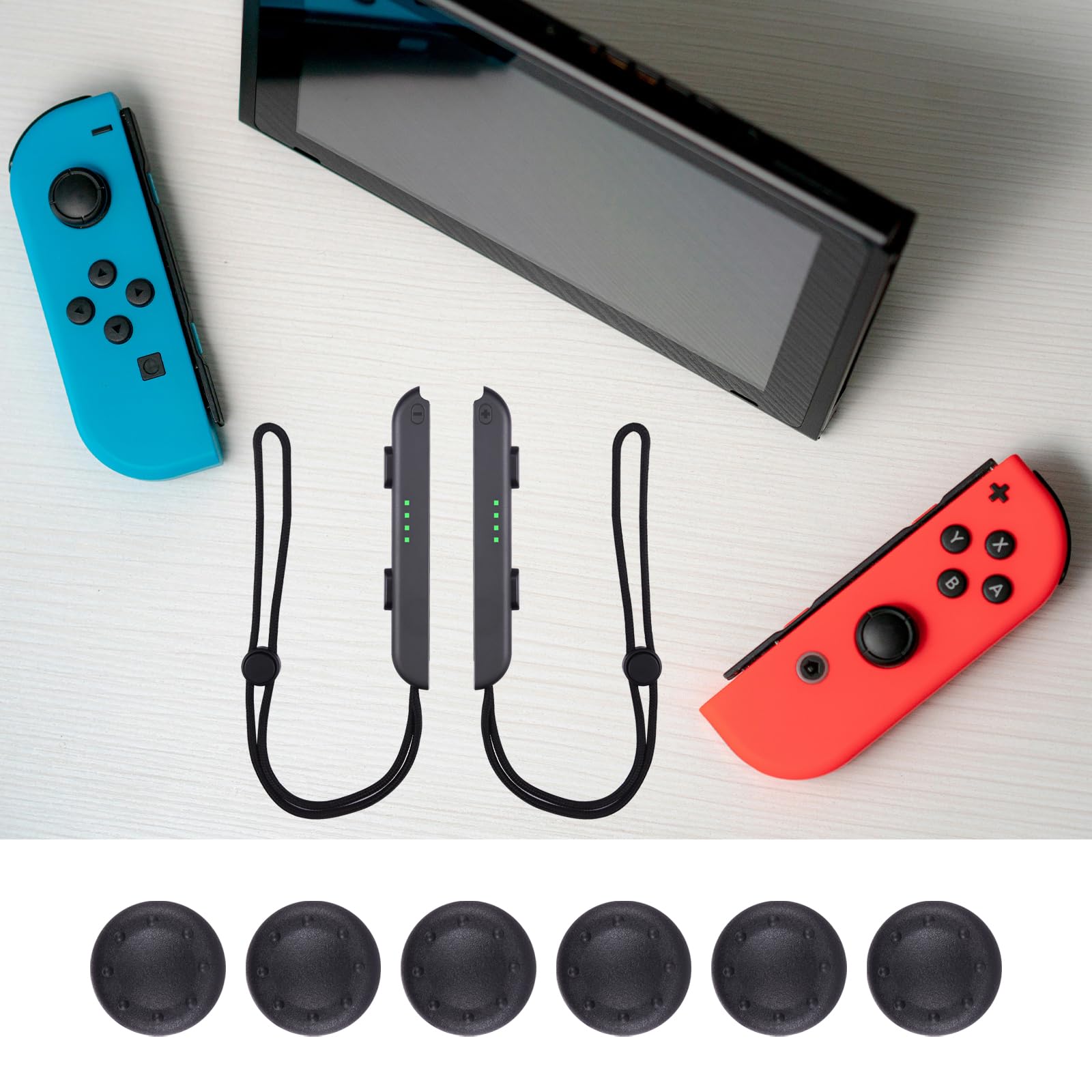 8 Pack Adjustable Wrist Strap for Nintendo Switch Joy-Con with 6 Thumb Grip Caps - Elastic Controller Wristband & Replacement Accessories for Joy-Con - Perfect for Gaming, Travel & Handheld Play