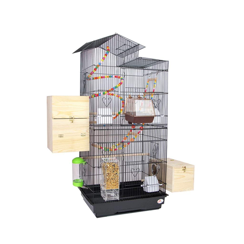 Large Metal Bird Cage for Parrots & Budgies - NYKK Pet Travel Carrier with Ladder & Hanging Toys - Durable Roof Top Parakeet Cockatiel Cage for Home & Travel Use