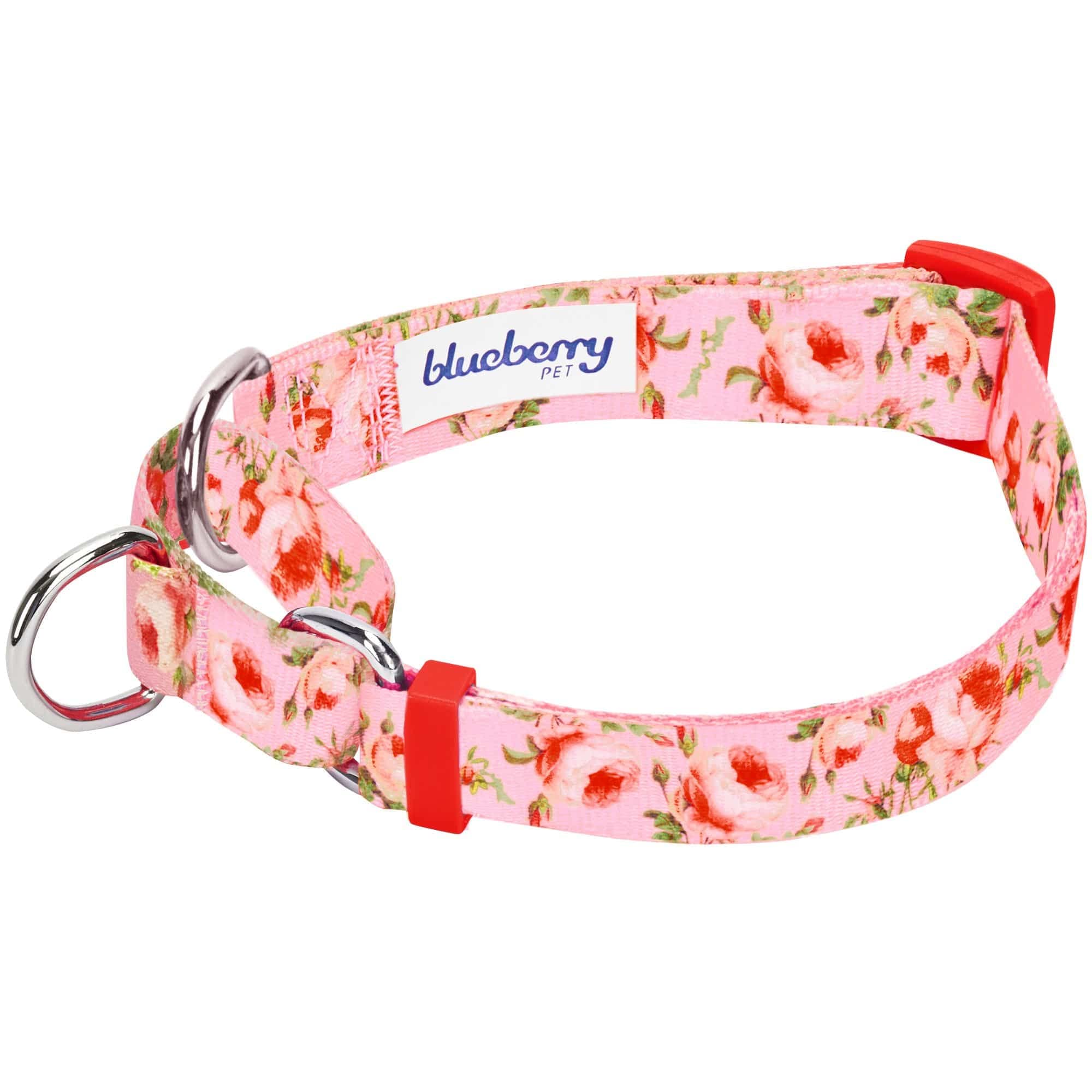 Blueberry Pet Rose Print Martingale Dog Collar - Adjustable Safety Training Collar for Large Dogs, Heavy Duty Baby Pink | Perfect for Walks, Training & Outdoor Adventures