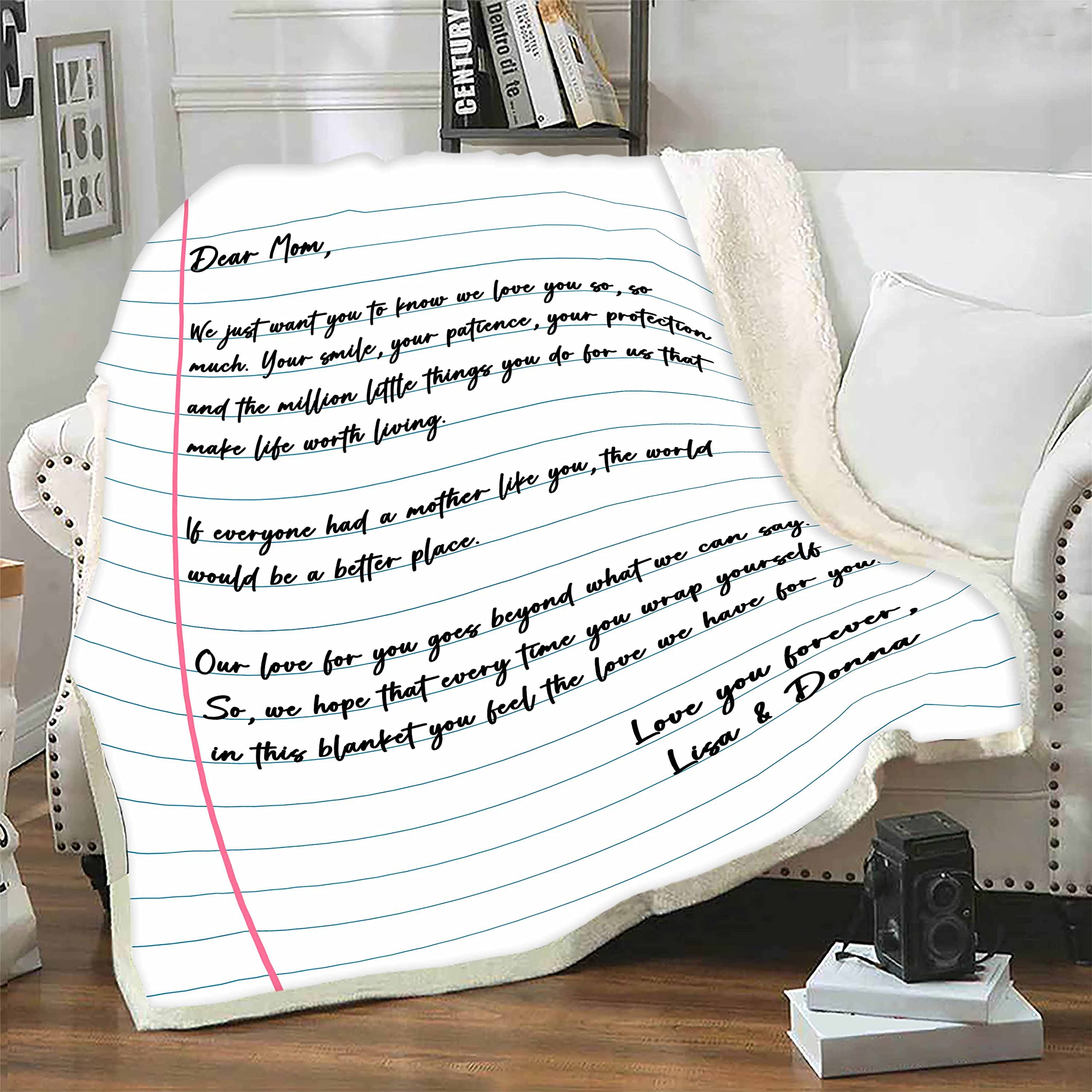 Dear Mom Personalized Name Letter Blanket - Customized Gift for Mother's Day & Birthday - Ultra Soft Premium Throw Blanket - Made in USA - Perfect for Snuggling, Home Decor & Heartwarming Surprises