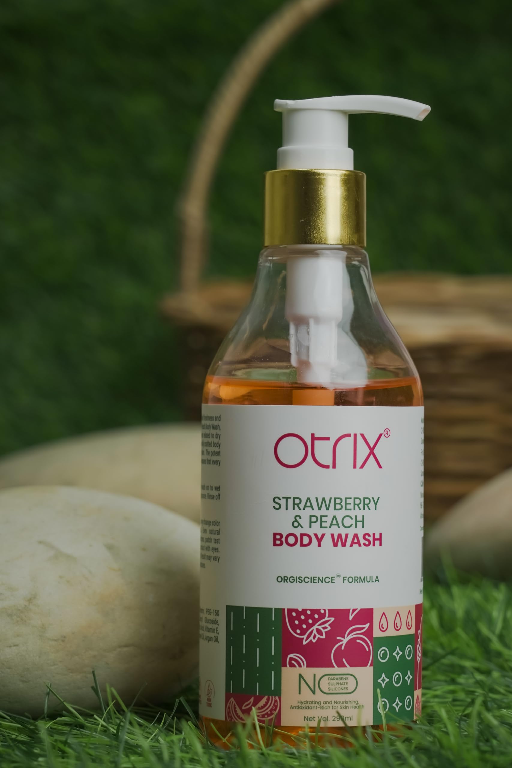 Otrix Strawberry and Peach Hydrating Body Wash | Sulfate & Paraben-Free Moisturizing Shower Gel for Women & Men | Gentle Cleansing with Rejuvenating Aroma | 290ml | Perfect for Dry Skin & Daily Relaxation