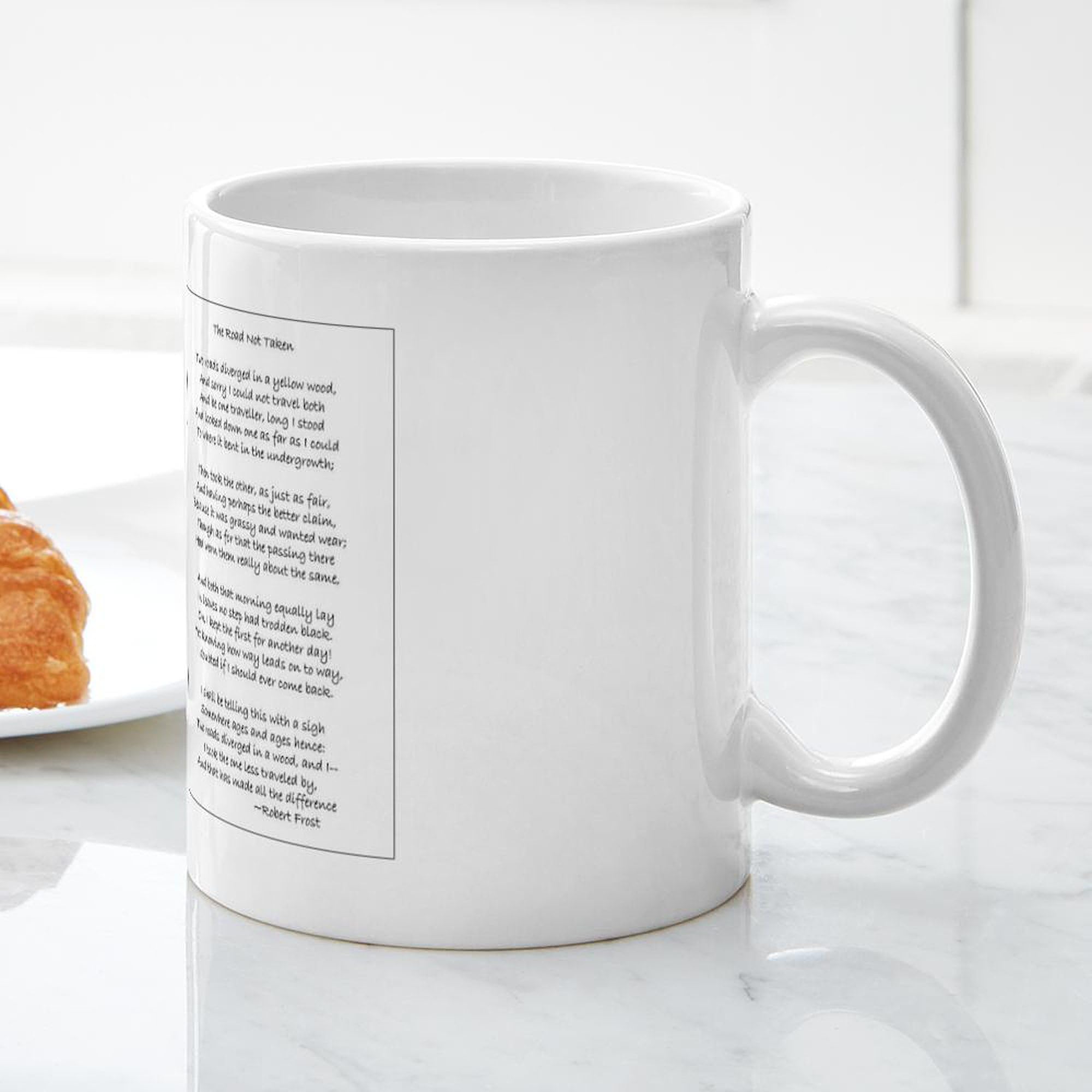 The Road Not Taken 11 oz Ceramic Coffee Mug (325ml) - Inspirational Poetry Gift for Writers & Readers - Perfect for Tea, Coffee, or Hot Chocolate at Home or Office
