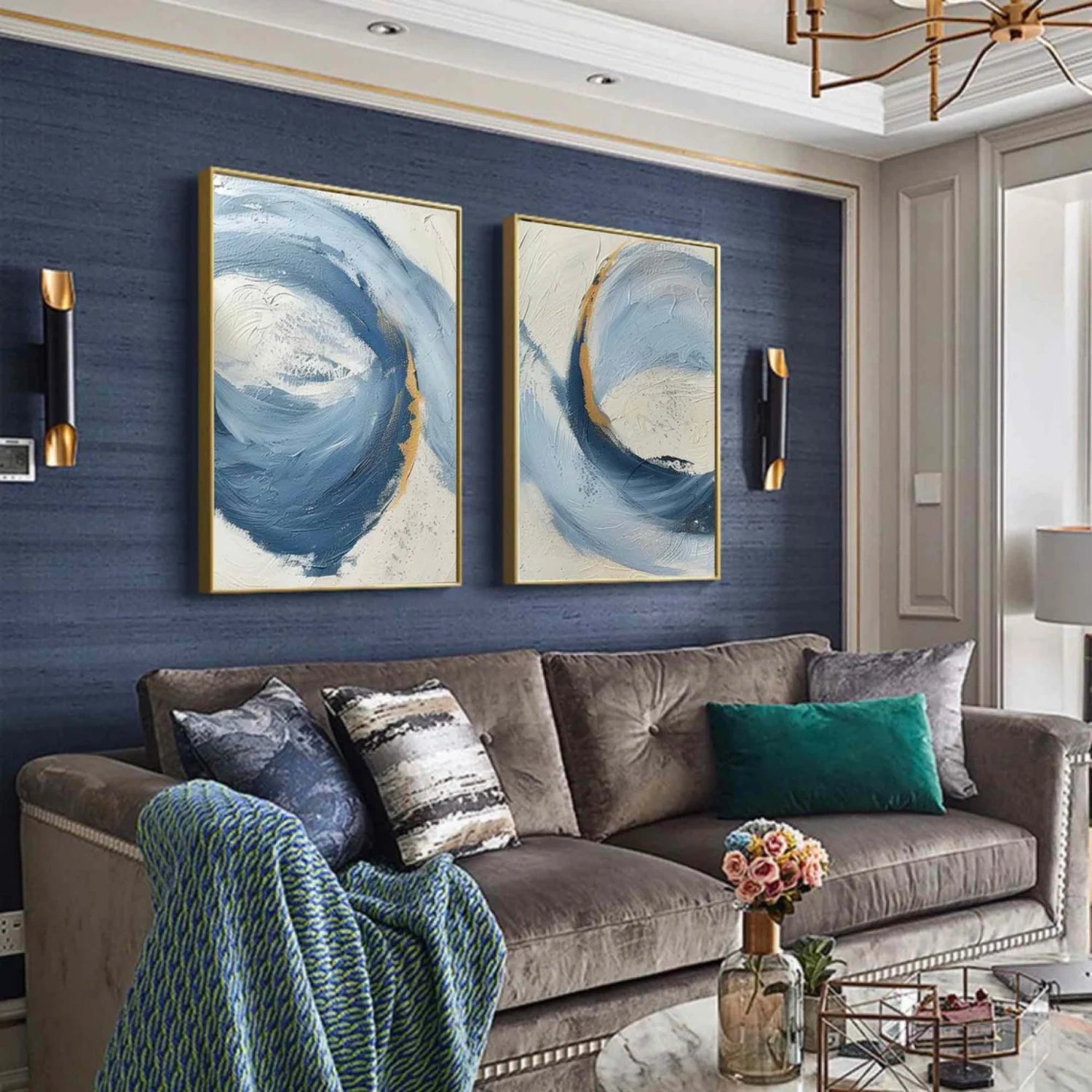 Custom Size Abstract Wall Art Set of 2 - Modern Canvas Paintings for Living Room & Bedroom Decor #AB 414