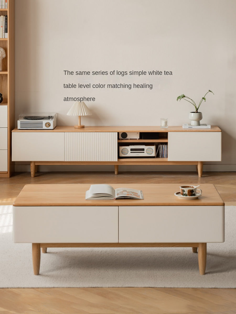 Modern Oak Solid Wood TV Stand with Storage - Stylish Entertainment Center for Living Room, Bedroom & Home Theater
