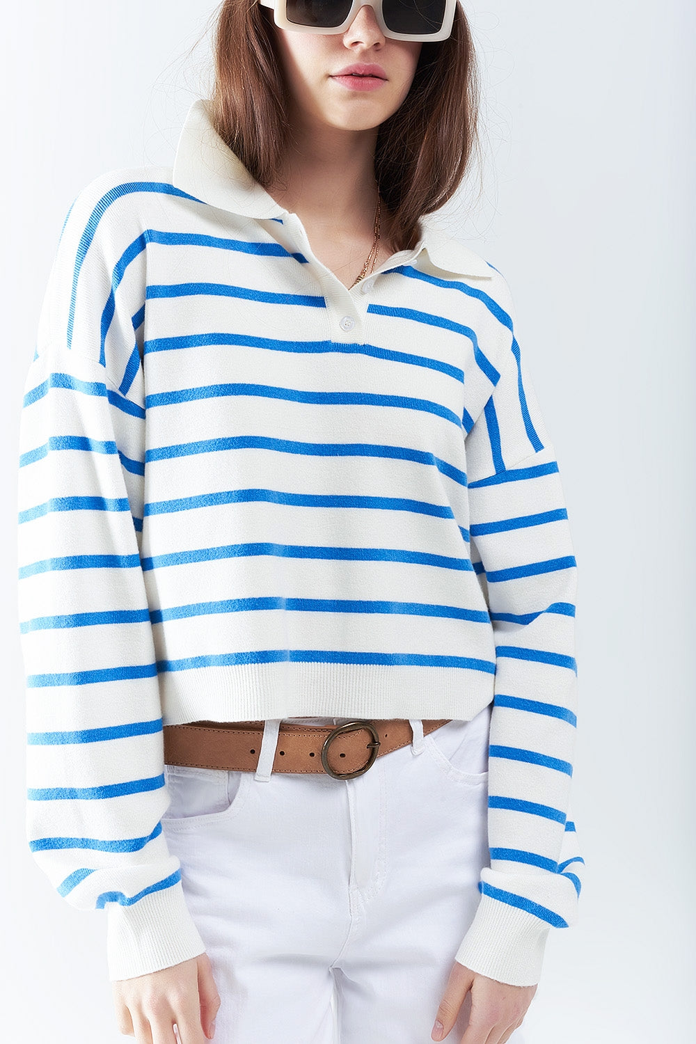 Soft Striped Blue Knit Polo Shirt for Men - Comfortable Casual Wear for Office, Golf & Everyday Outfits