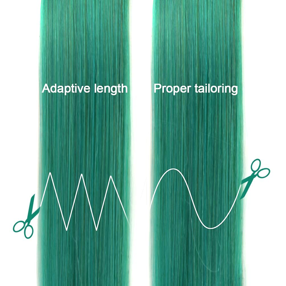 Majik Straight Hair Streak Extension for Women & Girls - 2-Piece Set (Green) | Clip-In Hair Highlights for Parties, Cosplay & Daily Styling