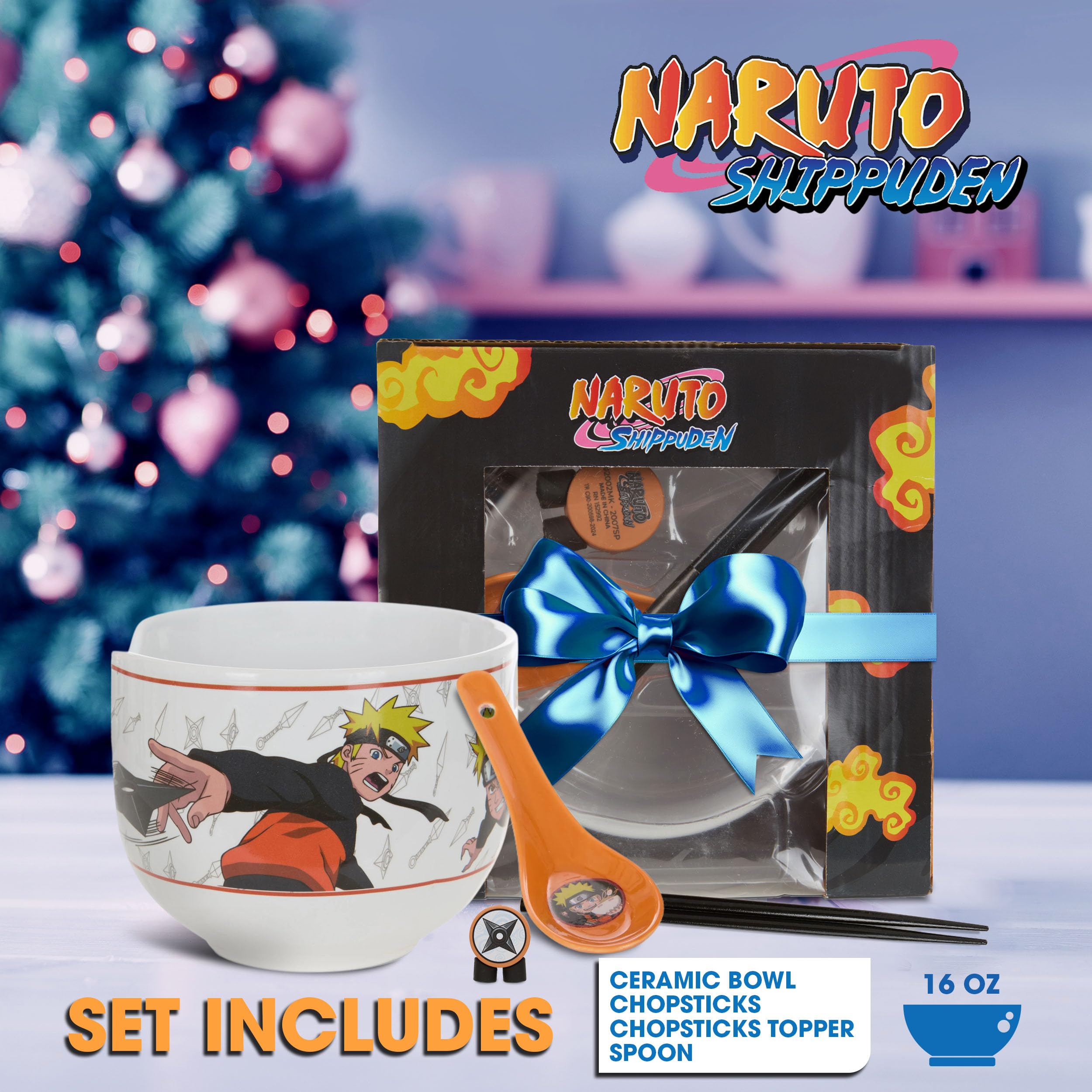Naruto Anime Ramen Bowl Set - 16 oz Ceramic Microwave Safe Noodle Bowl with Chopsticks & Spoon | Perfect for Instant Ramen, Rice, Soup | Great Anime Gift for Men & Otaku Fans | Home Dining, Office Lunch, Anime Party