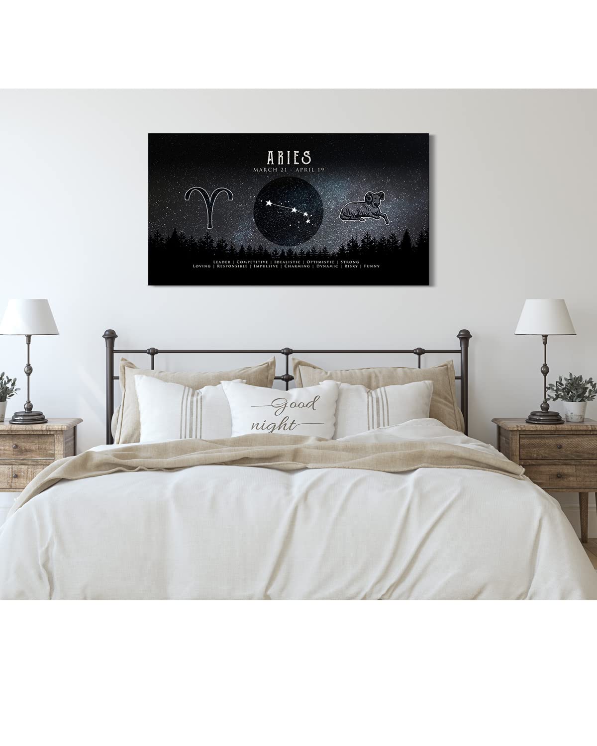 Aries Zodiac Sign Wall Art - Astrology Gifts for Women & Men - Boho Home Decor - 24x12 Inch Ready to Hang Canvas - Perfect for Bedroom, Living Room & Office Decor