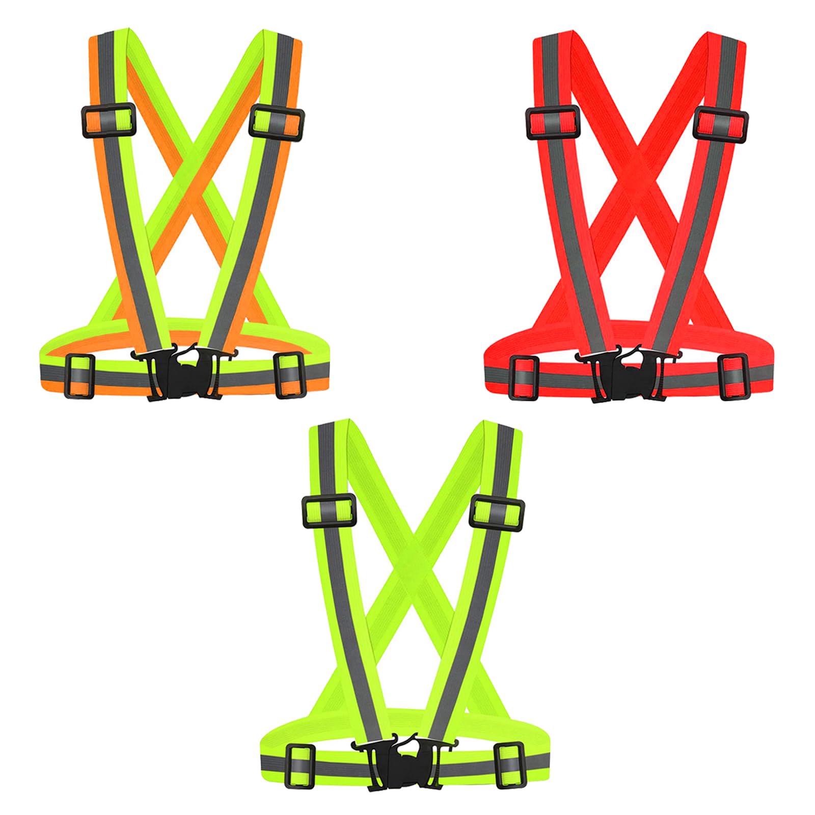 3 Pack High Visibility Safety Reflective Vest - Adjustable Lightweight Running Gear for Outdoor Walking, Jogging, Cycling & Night Activities - 360° Reflective Protection for Runners, Construction Workers & Road Safety