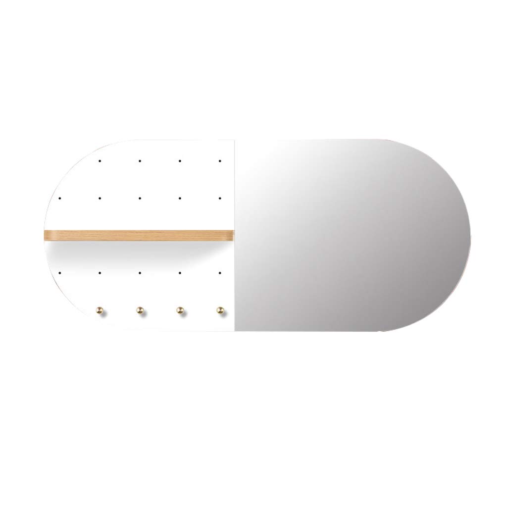 Modern Wall-Mounted Mirror with Shelf - Decorative Brass Hook Mirror for Living Room, Bedroom, Bathroom & Entryway - Perfect for Vanity, Home Decor & Small Space Organization