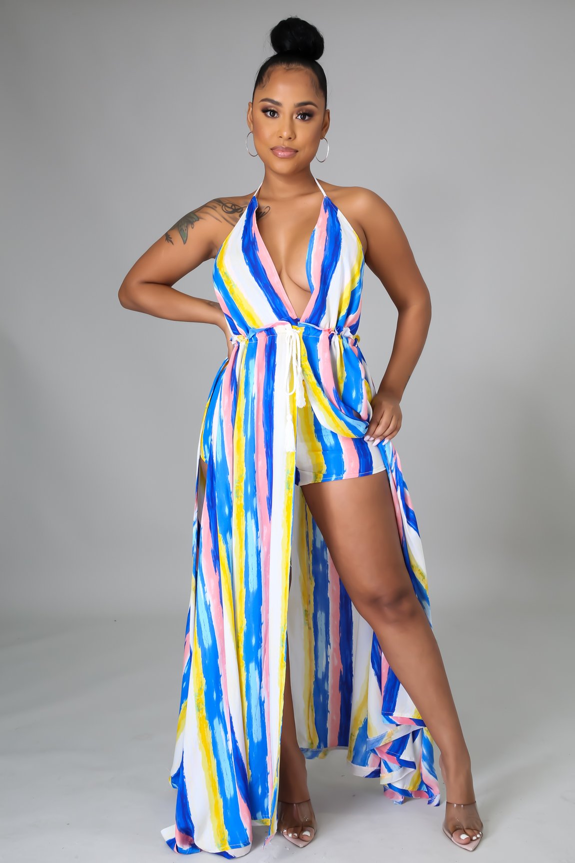 Arica Striped Short Sleeve T-Shirt and Shorts Set for Women - Casual Summer Outfit for Beach, Gym, and Lounge Wear