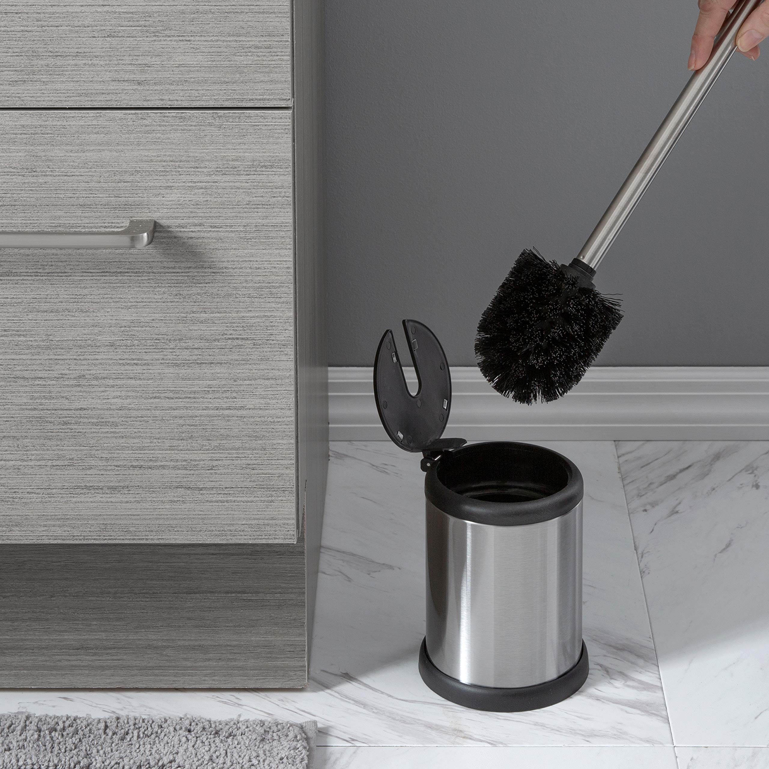Bath Bliss Toilet Brush and Holder Set with Self-Closing Lid - 360° Rotating Brush Head for Deep Cleaning - Compact Stainless Steel Bathroom Cleaning Tool for Small Spaces - Perfect for Toilets, Sinks, and Tight Corners