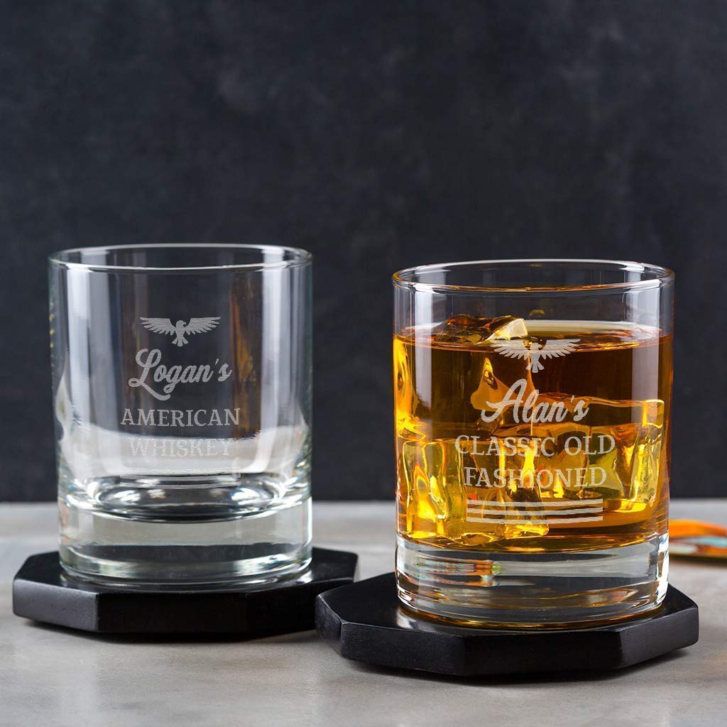 Personalized Whiskey Glass Set - 11Oz Engraved Old Fashioned Drinking Glasses for Men - Unique Liquor Gifts for Birthday, Anniversary & Father's Day - Perfect for Home Bar, Whiskey Tasting & Special Occasions