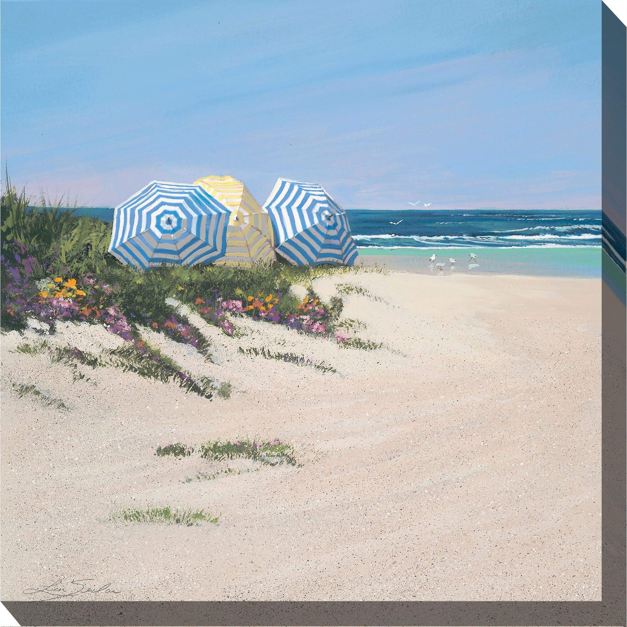 Beige and Blue Beach Umbrellas Outdoor Square Wall Art 24
