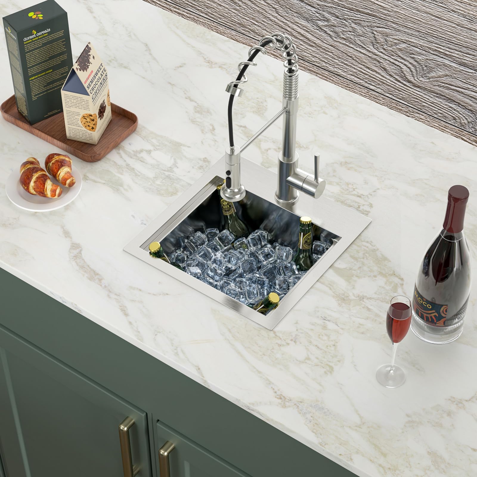 Logmey 15 Inch Drop-In Bar Sink - 15x15 Inch Stainless Steel Kitchen Prep Sink, 16 Gauge Single Bowl Topmount Workstation Sink with Round Corners for Small RV, Bar & Kitchen Use - Perfect for Food Prep, Beverage Station & Compact Spaces
