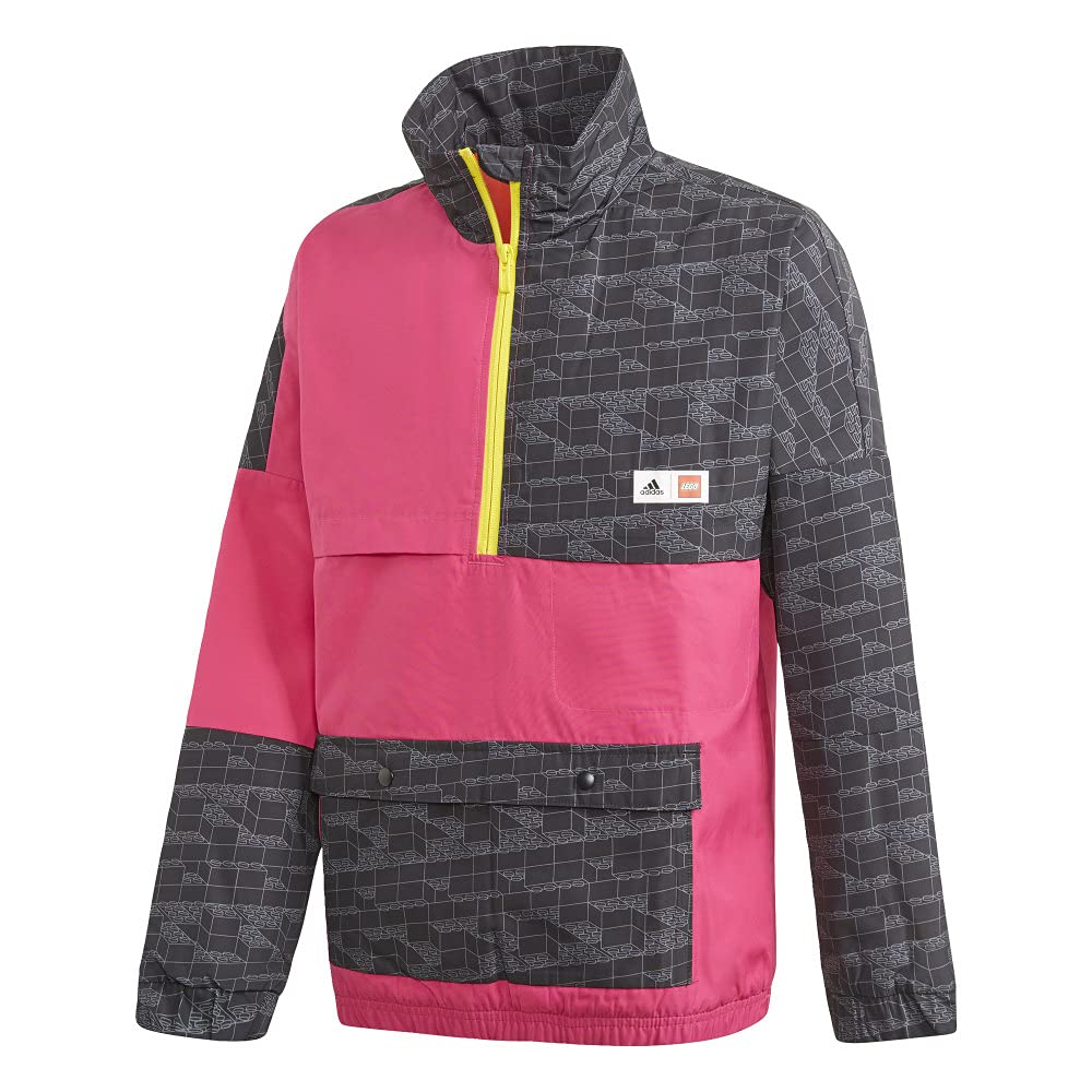 Adidas x Classic Lego® Bricks Half-Zip Fleece Jacket for Kids - Burgundy Red, Size Small | Warm Winter Outerwear for Boys & Girls | Perfect for School, Playdates & Outdoor Activities