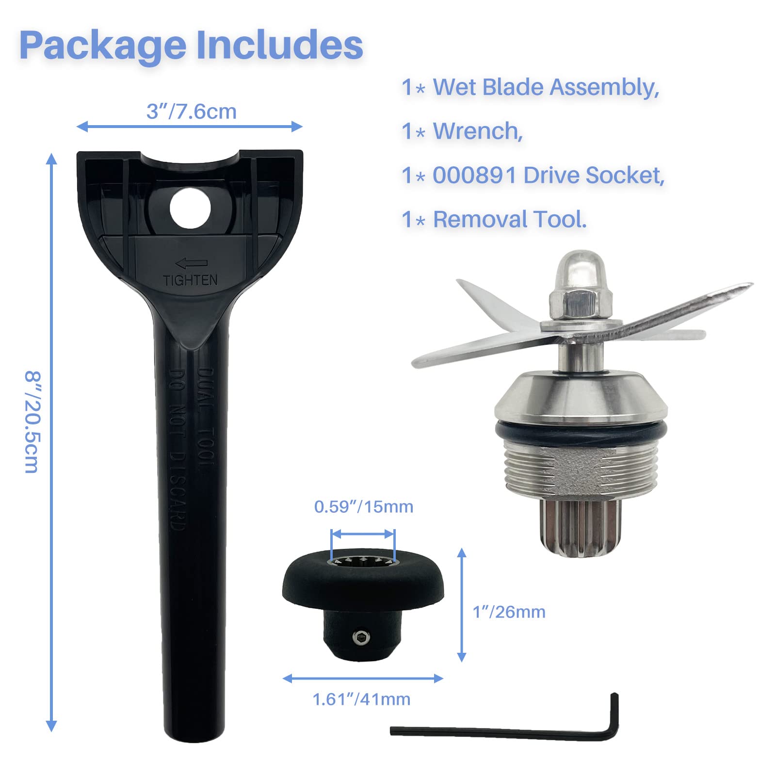 Vitamix Blender Replacement Wet Blade Assembly 104675 STM102R 1152 with Wrench Drive Socket - Compatible with 500, 4500, 5000, 5200, 5500, 6300 Models & VM0102, VM0103, VM0104 - Fits 64oz, 48oz, 32oz Standard Containers - Perfect for Smoothies, Soups, and Food Processing