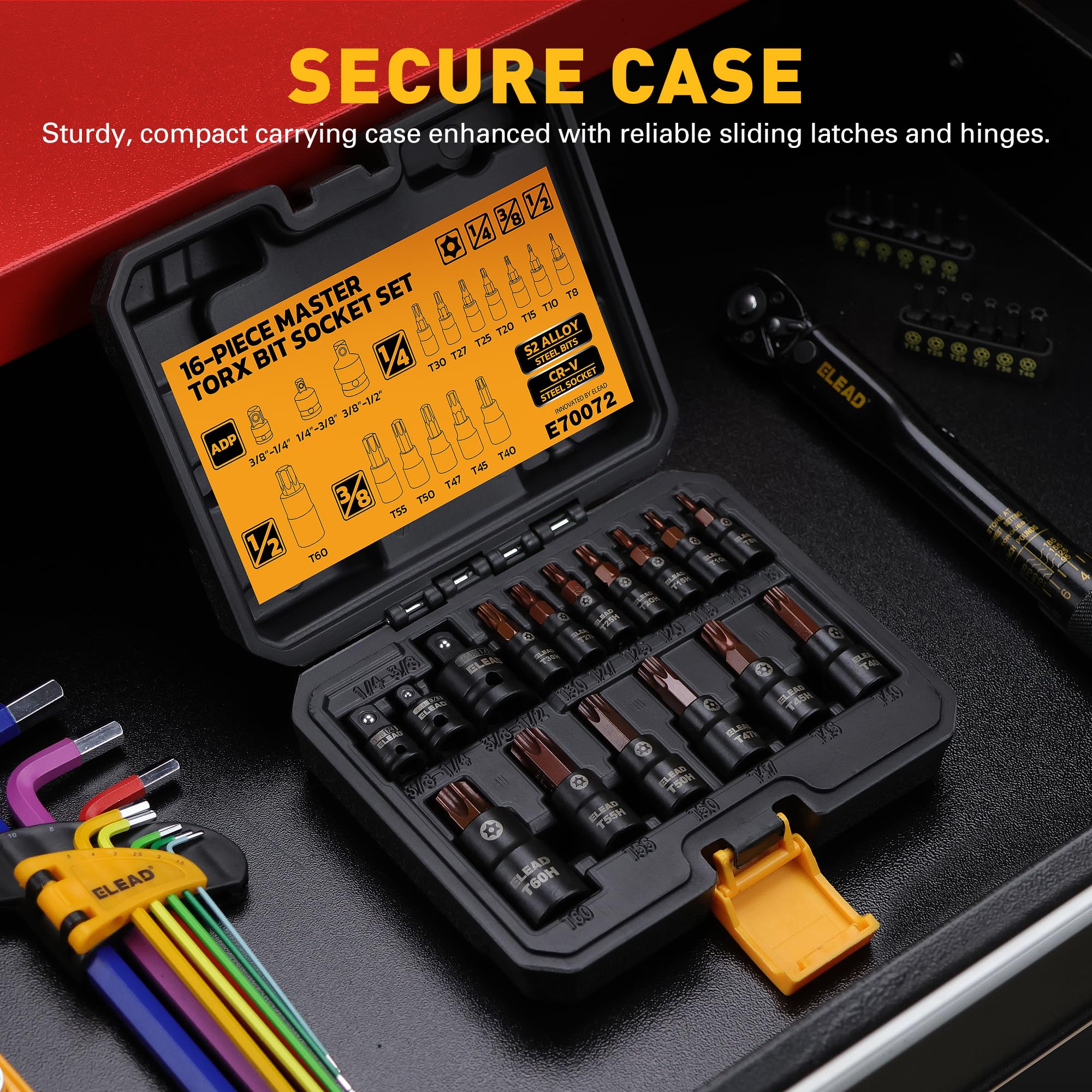 16-Piece Torx Bit Socket Set - High-Quality S2 Steel T8-T60 with 1/4